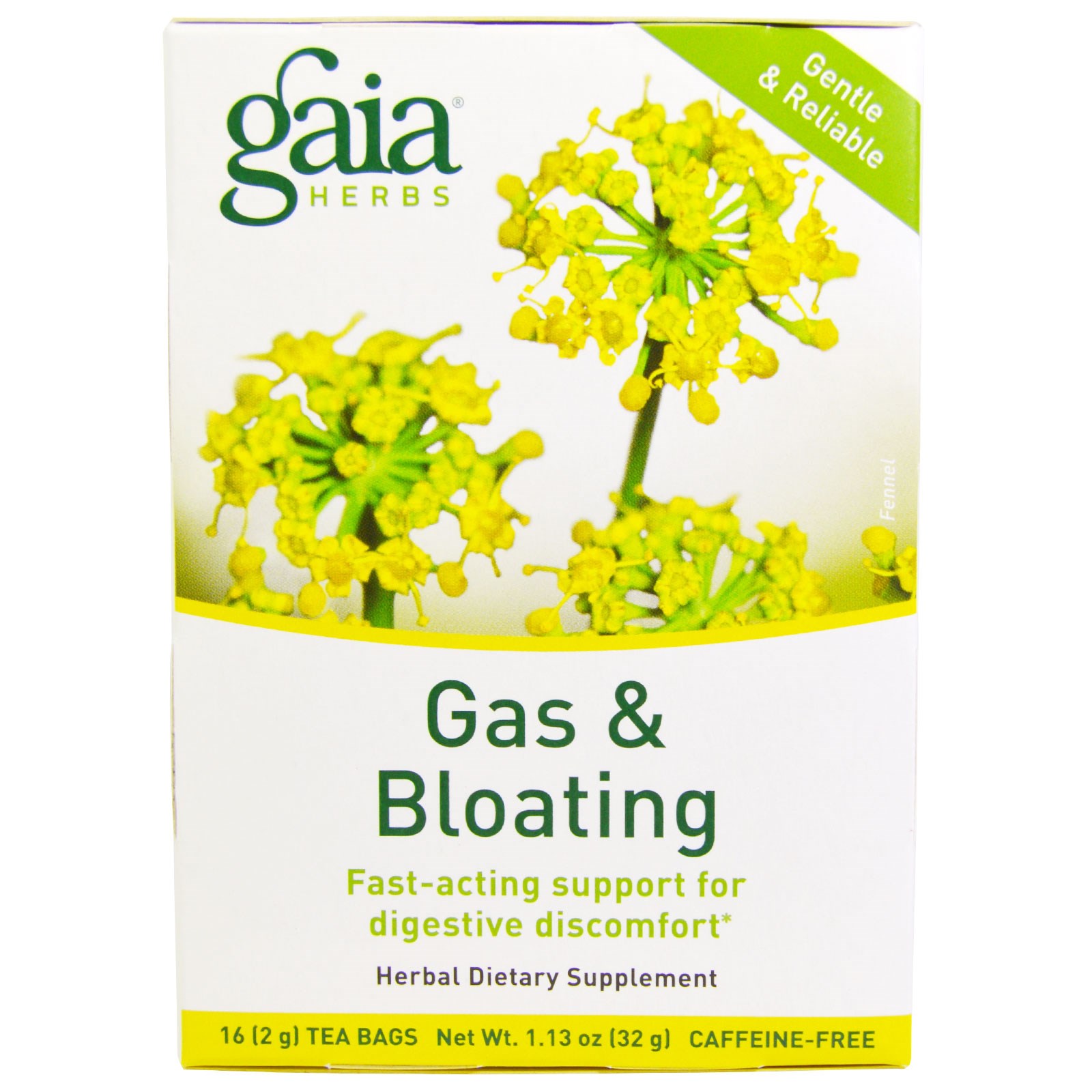 Comprar Gaia Herbs, Gases & Inchaço, Sem Cafeína, 16 Sachês, 1.13 oz (32 g)