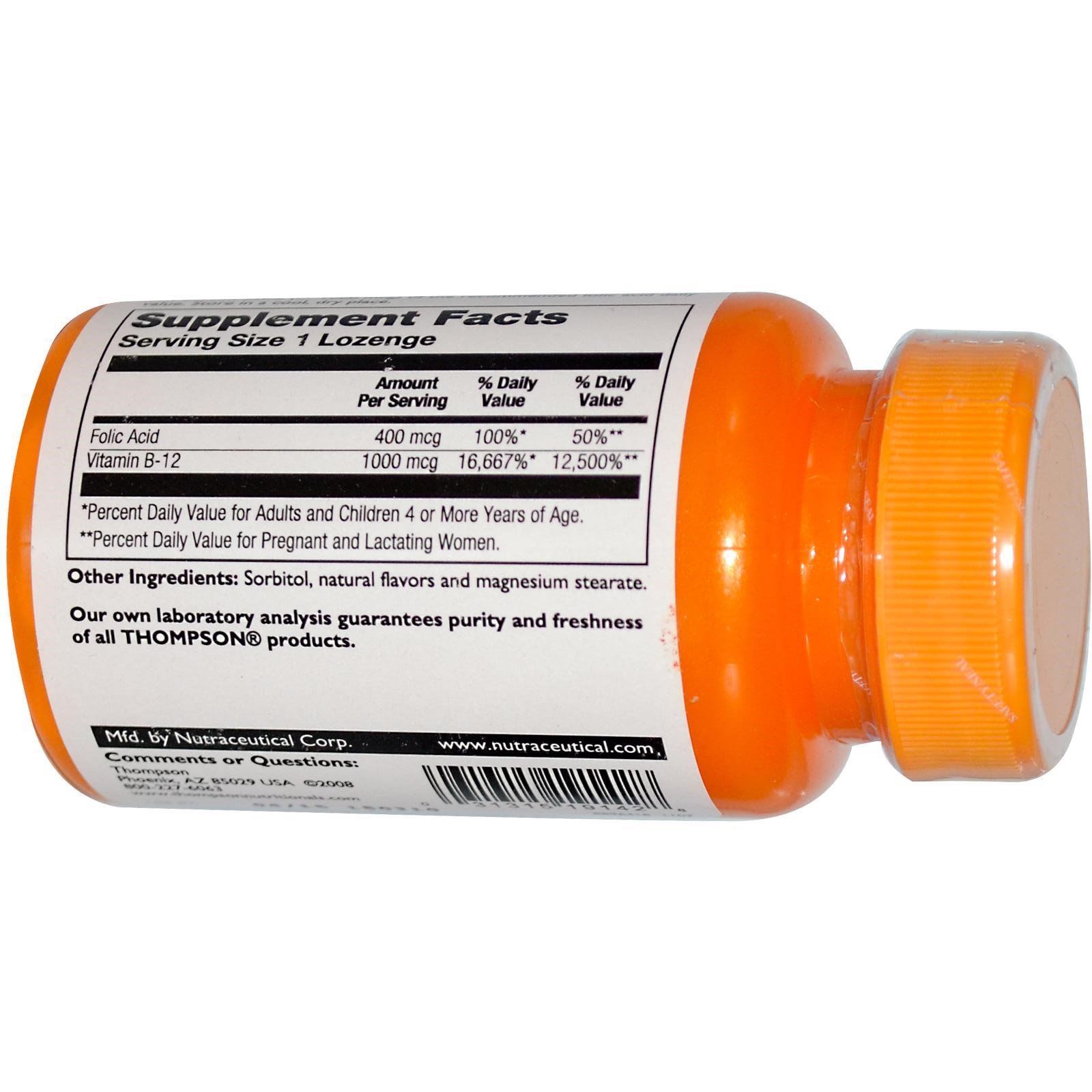 Comprar Thompson, Pastilha de B12, Sabor Natural de Cereja, 1000 mcg, 30 Pastilhas - Imagem 2