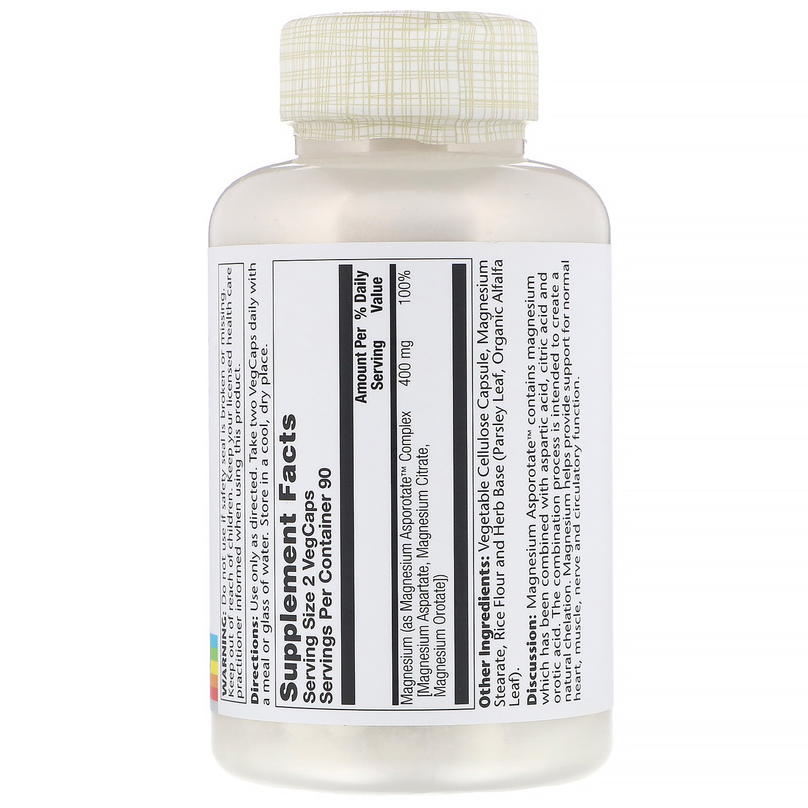 Comprar Solaray, Magnesium Asporotate, 400 mg, 180 VegCaps - Imagem 2