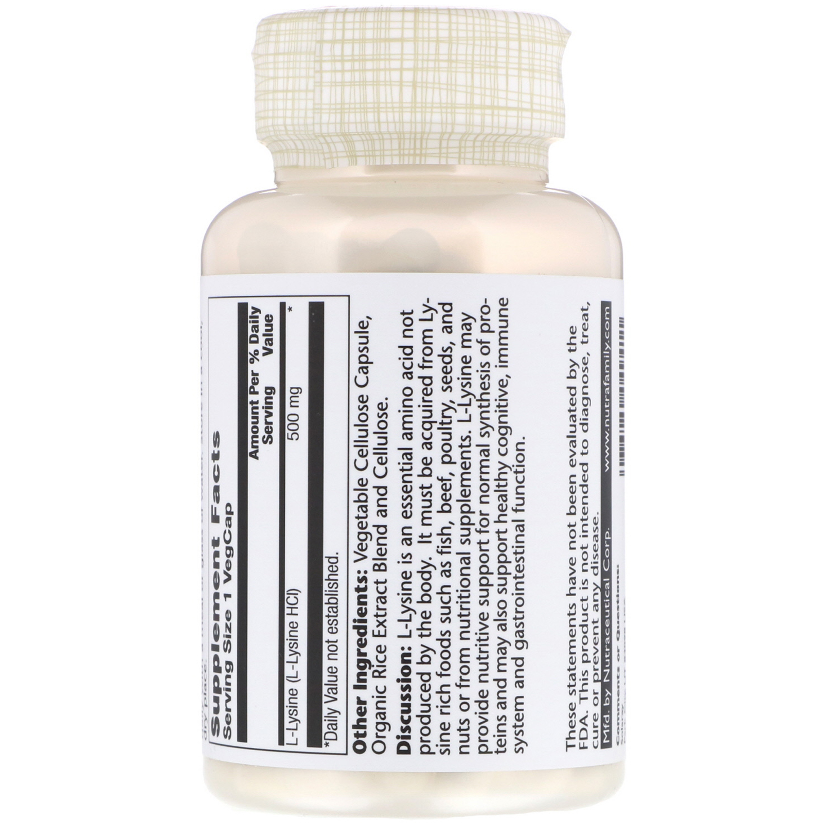 Comprar Solaray, L-Lysine, 500 mg, 120 VegCaps - Imagem 2