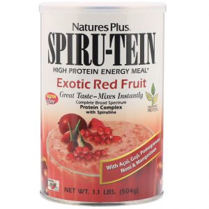 Comprar Nature's Plus, Spiru-Tein, Alimento Energético com Alto Teor Proteico, Frutas Vermelhas Exóticas, 504 g (1,1 lbs)