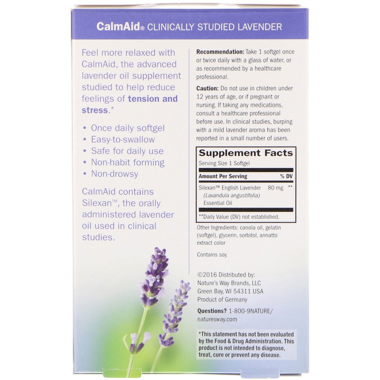 Comprar Nature's Way, CalmAid, Lavanda Clinicamente Estudada, 30 Cápsulas Softgel - Imagem 2