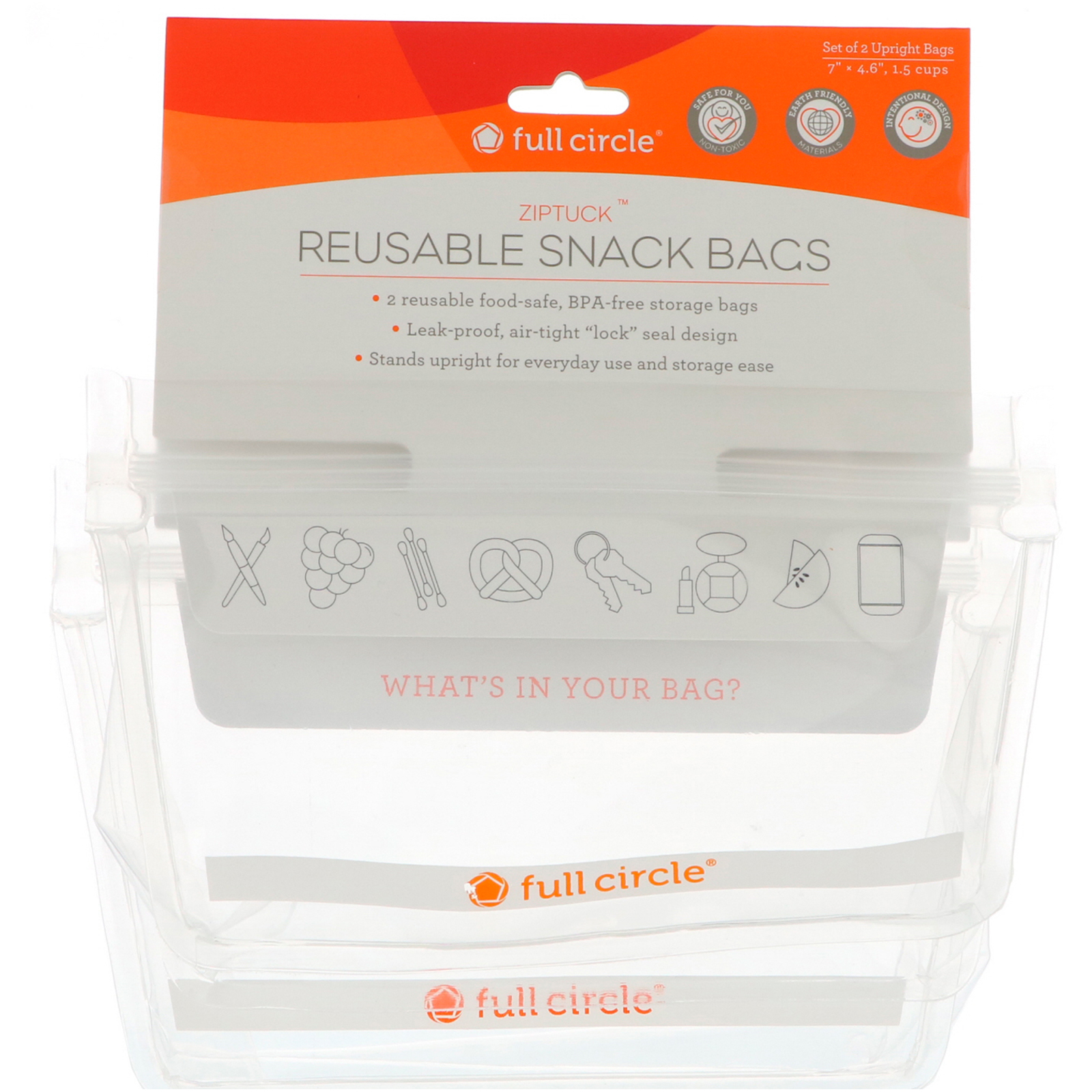 Comprar Full Circle, ZipTuck, Embalagens Reutilizáveis para Lanches, Transparente, 2 Embalagens - Imagem 2