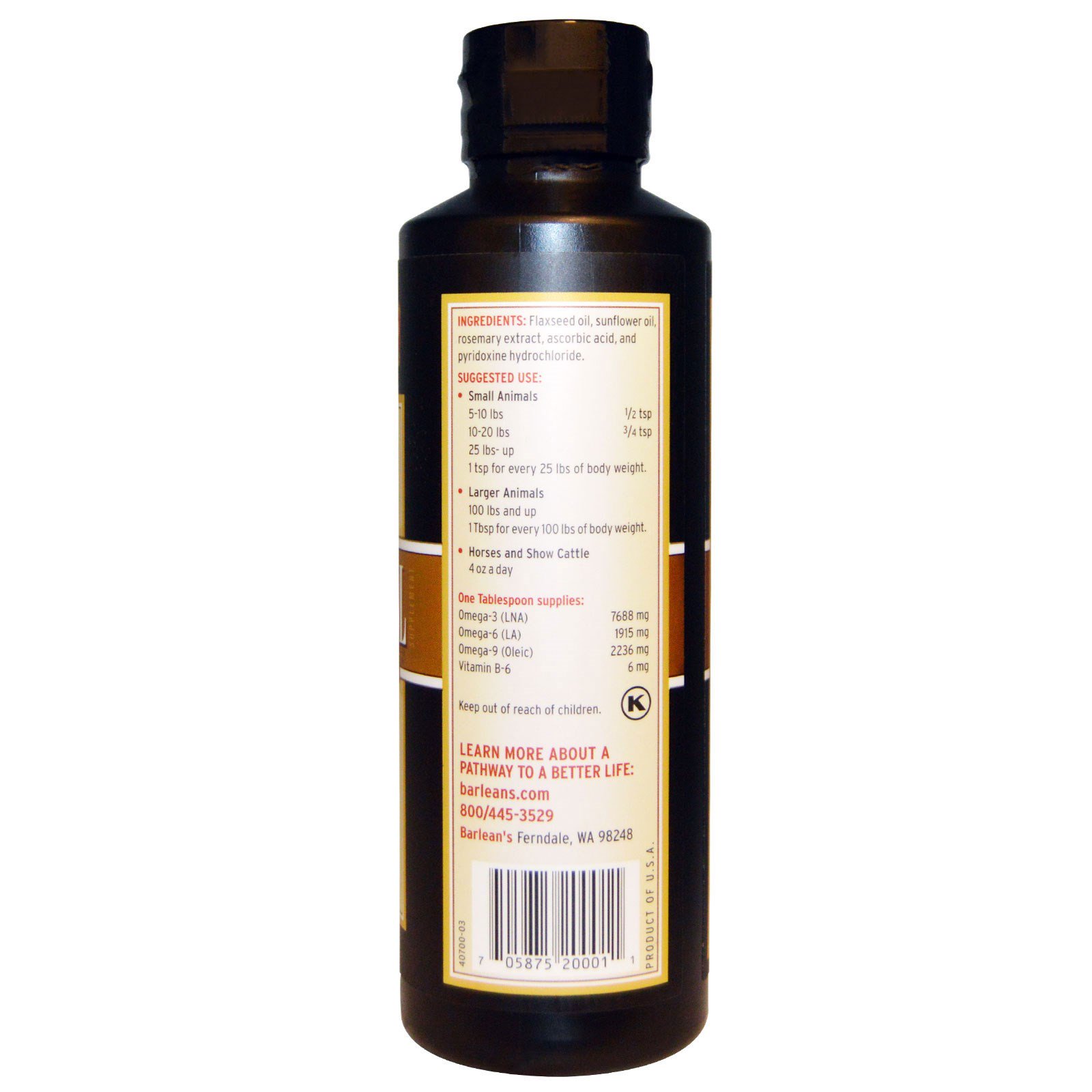 Comprar Barlean's, Óleo Flax, para Animais, 12 fl oz (355 ml) - Imagem 2