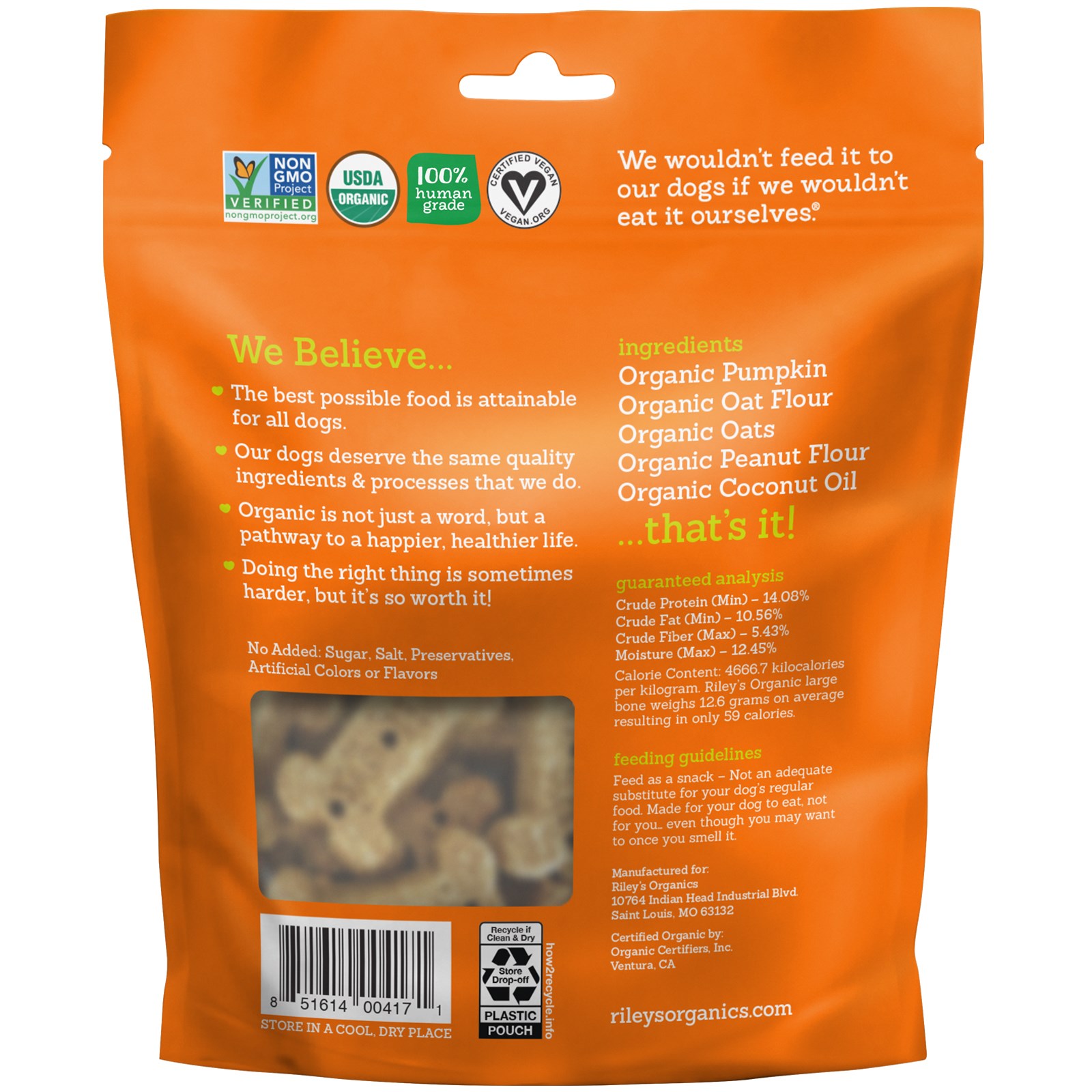 Comprar Riley’s Organics, Petiscos para Cães, Osso Grande, Receita de Abóbora e Coco, 5 oz (142 g) - Imagem 2