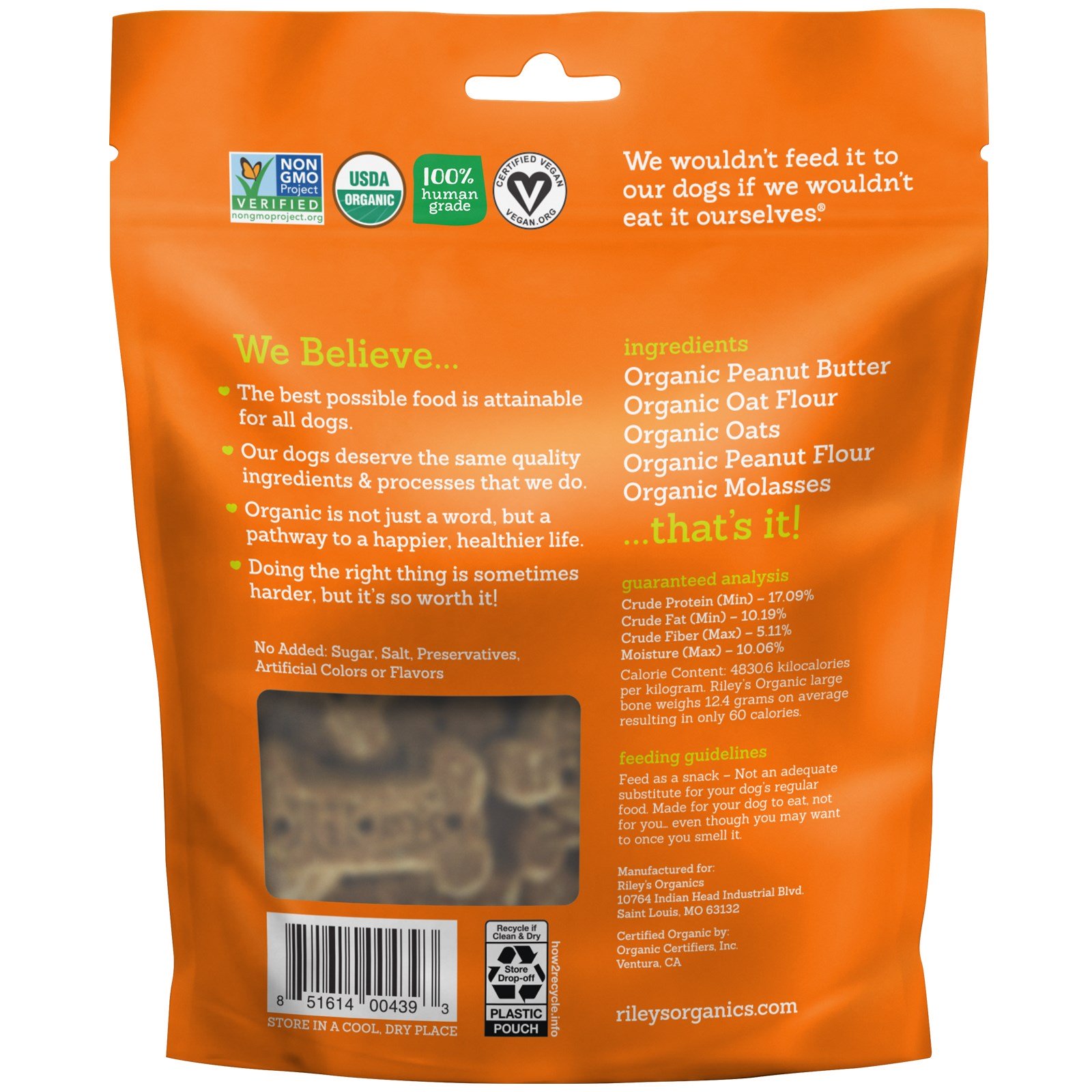 Comprar Riley’s Organics, Petiscos para Cães, Osso Grande, Receita de Manteiga de Amendoim e Melaço, 5 oz (142 g) - Imagem 2