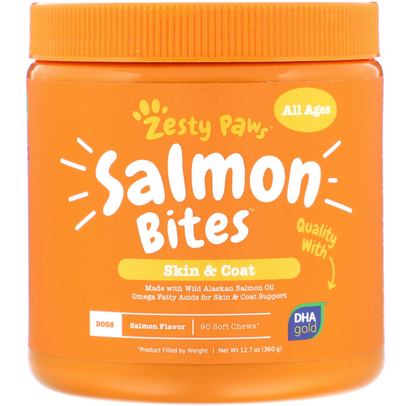 Comprar Zesty Paws, Salmon Bites for Dogs, Skin & Coat, All Ages, Salmon Flavor, 90 Soft Chews