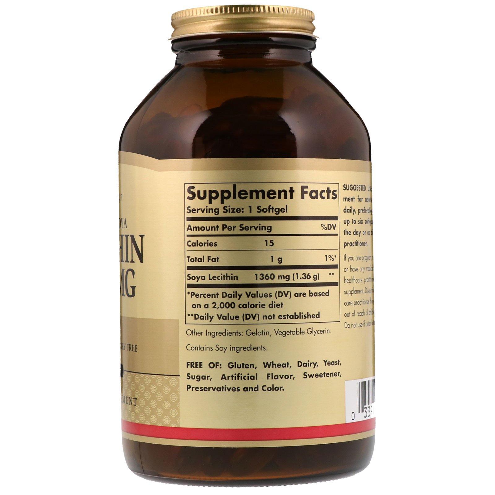 Comprar Solgar, Lecitina de Soja Natural, 1.360 mg, 250 Softgels - Imagem 2