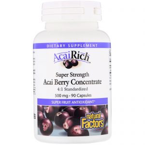 Comprar Natural Factors, AcaiRich, Acai Berry Concentrate, Super Strength, 500 mg, 90 Capsules