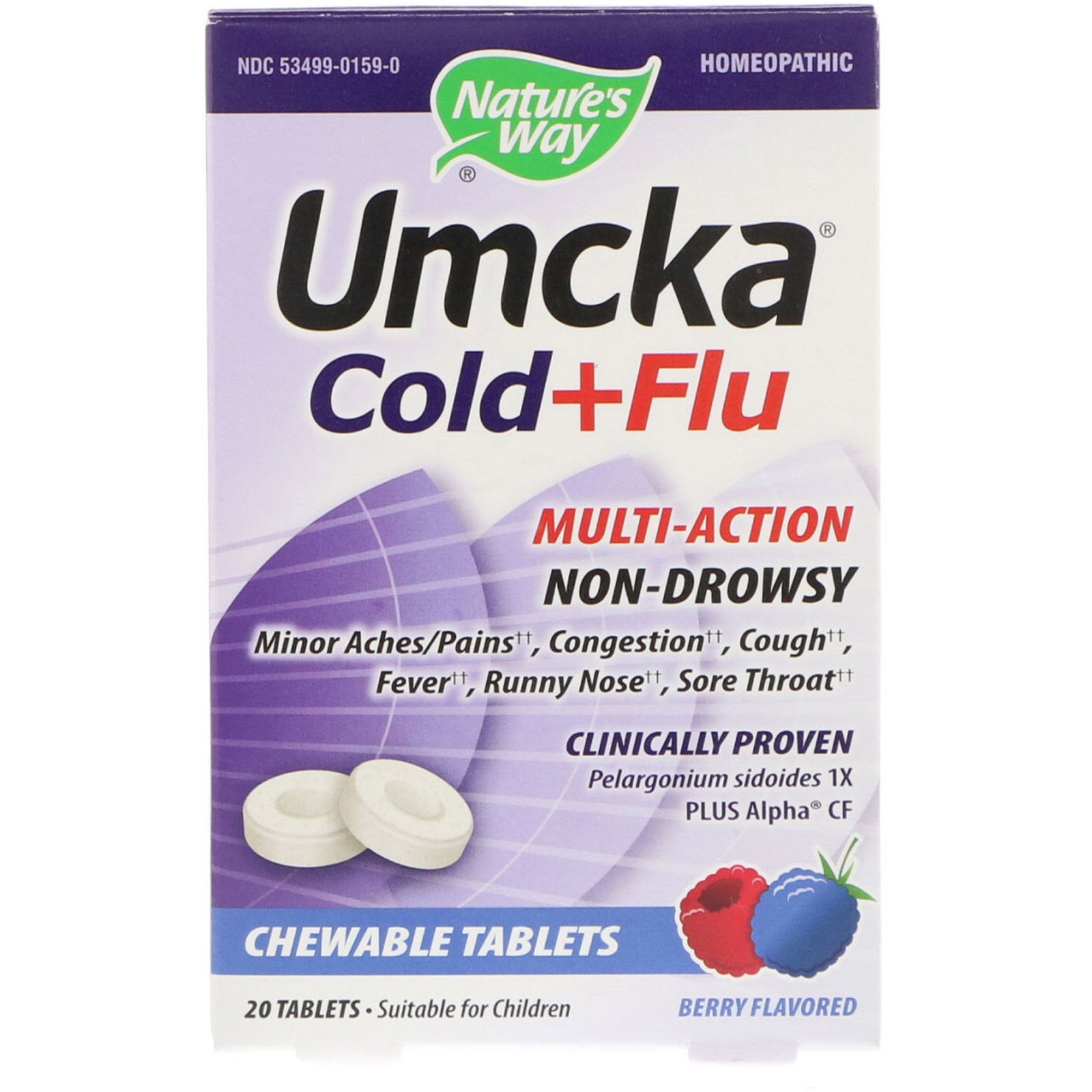 Comprar Nature's Way, Umcka, Resfriado + Gripe, Baga, 20 Comprimidos Mastigáveis