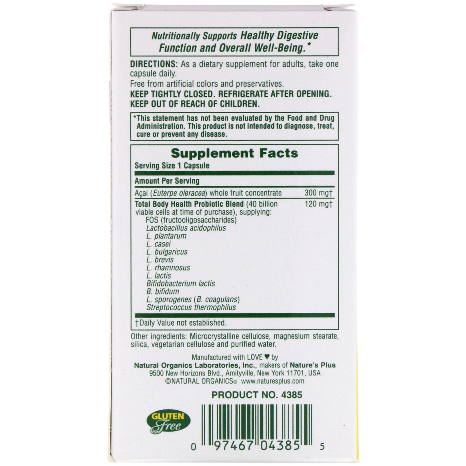 Comprar Nature's Plus, Ultra Probióticos, 40 Bilhões de Células Viáveis, 60 Cápsulas Vegetarianas - Imagem 2