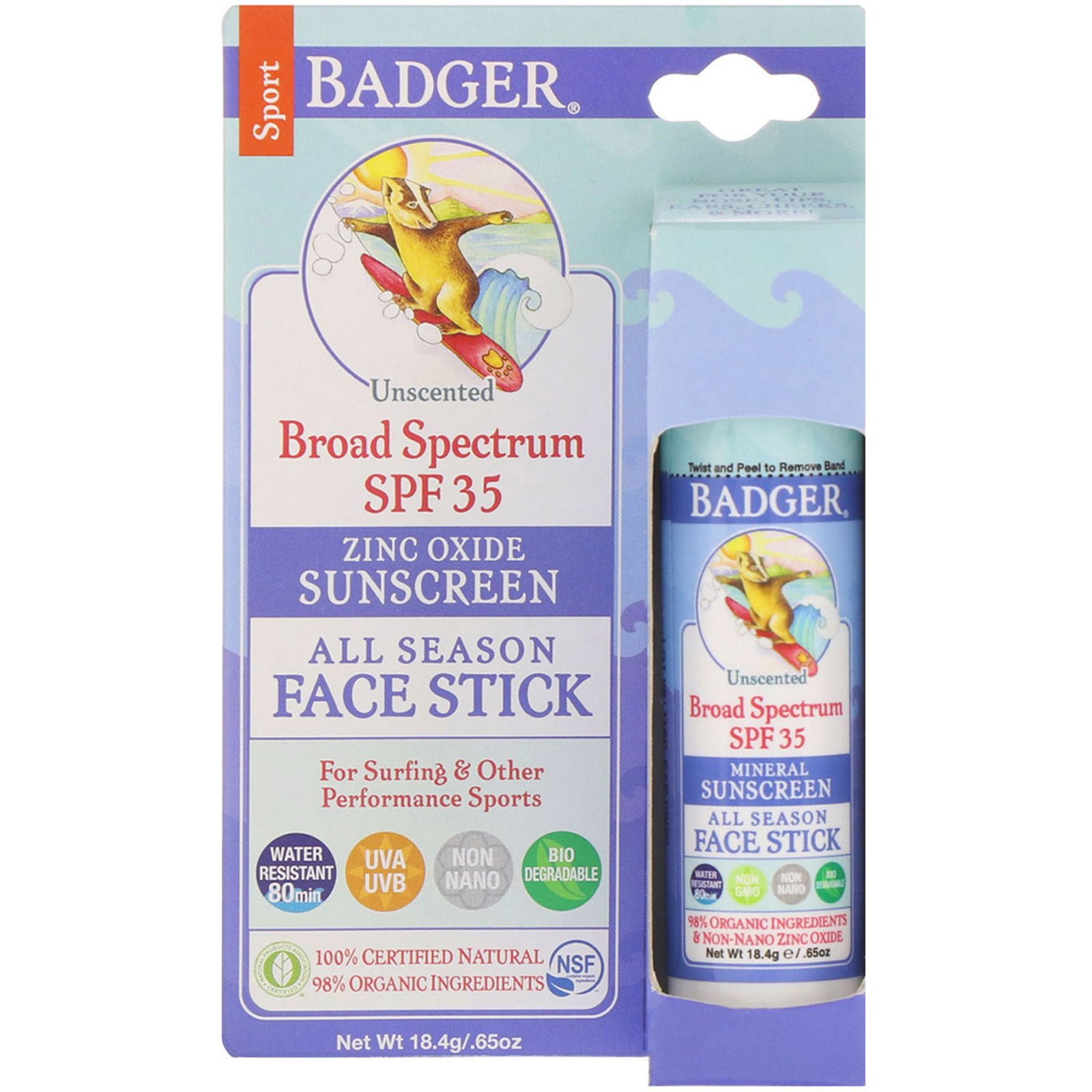 Comprar Badger Company, Bastão Protetor Solar Todas as Estações FPS 35, Sem Cheiro, 0,65 oz (18,4 g)