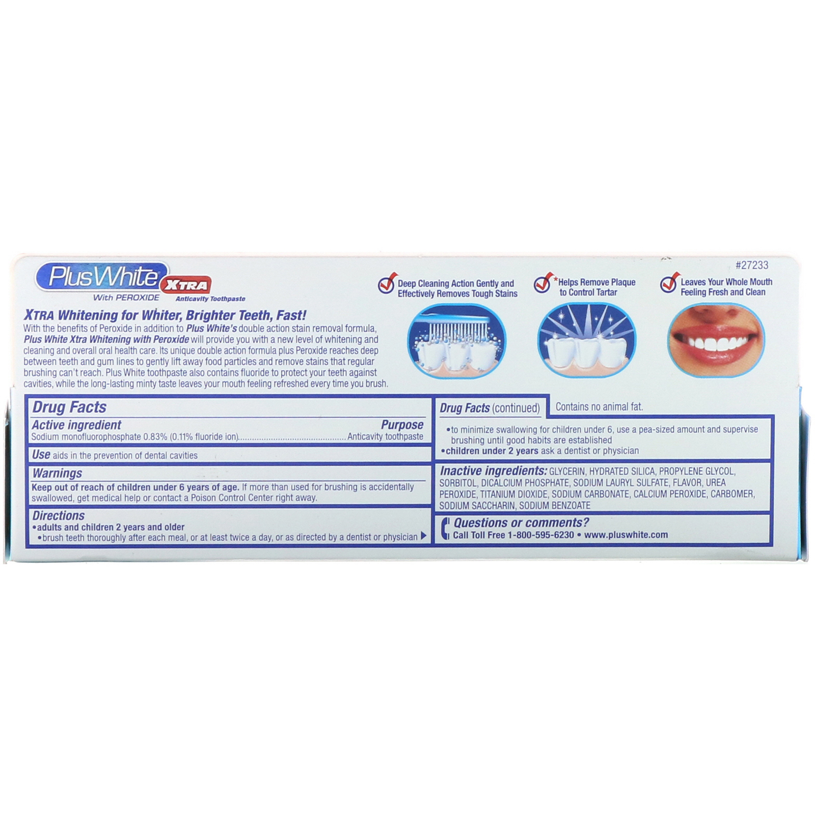 Comprar Plus White, Xtra Whitening with Peroxide, Clean Mint Flavor, 2.0 oz (56.6 g) - Imagem 3