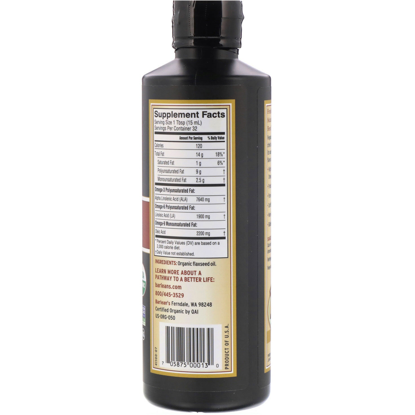 Comprar Barlean's, Orgânico, Fresco, Óleo de Linhaça, 473 ml (16 oz) - Imagem 2