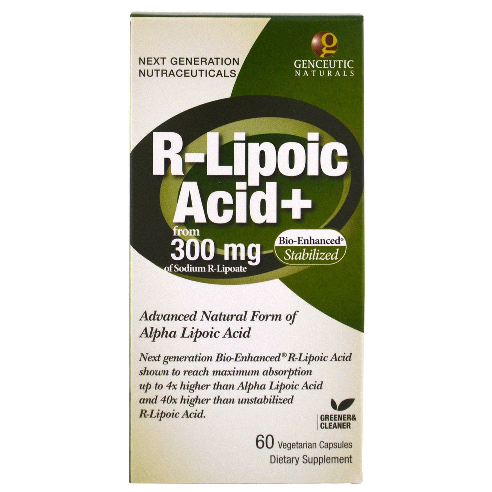 Comprar Genceutic Naturals, Ácido R-lipoico +, 300 mg, 60 Cápsulas Vegetais