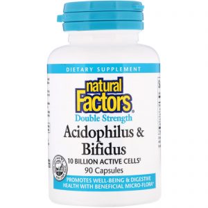 Comprar Natural Factors, Acidophilus e bifidus, força dupla, 10 bilhões de células ativas, 90 cápsulas