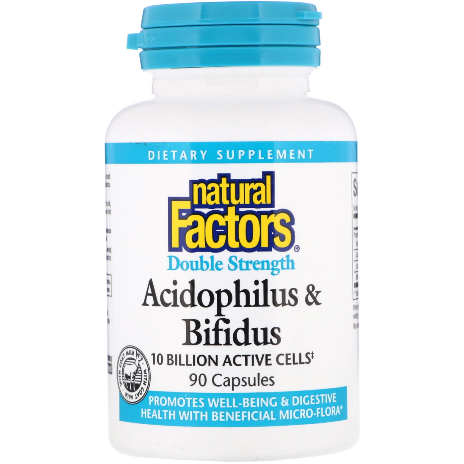 Comprar Natural Factors, Acidophilus e bifidus, força dupla, 10 bilhões de células ativas, 90 cápsulas