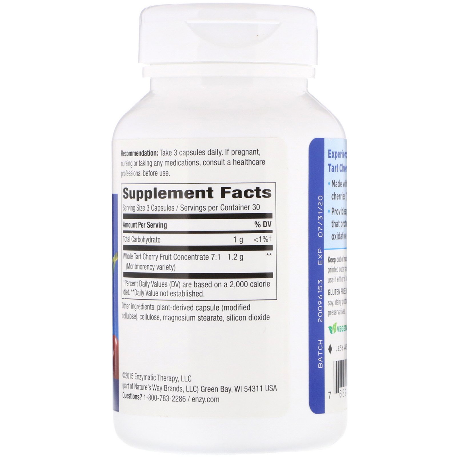 Comprar Enzymatic Therapy, Tart Cherry, Ultra Capsules, 1,200 mg, 90 Veg Capsules - Imagem 2