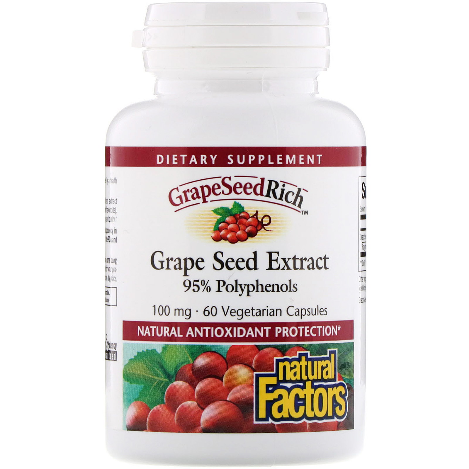 Comprar Natural Factors, Extrato de semente de uva, 95% de polifenóis, 100 mg, 60 cápsulas vegetarianas