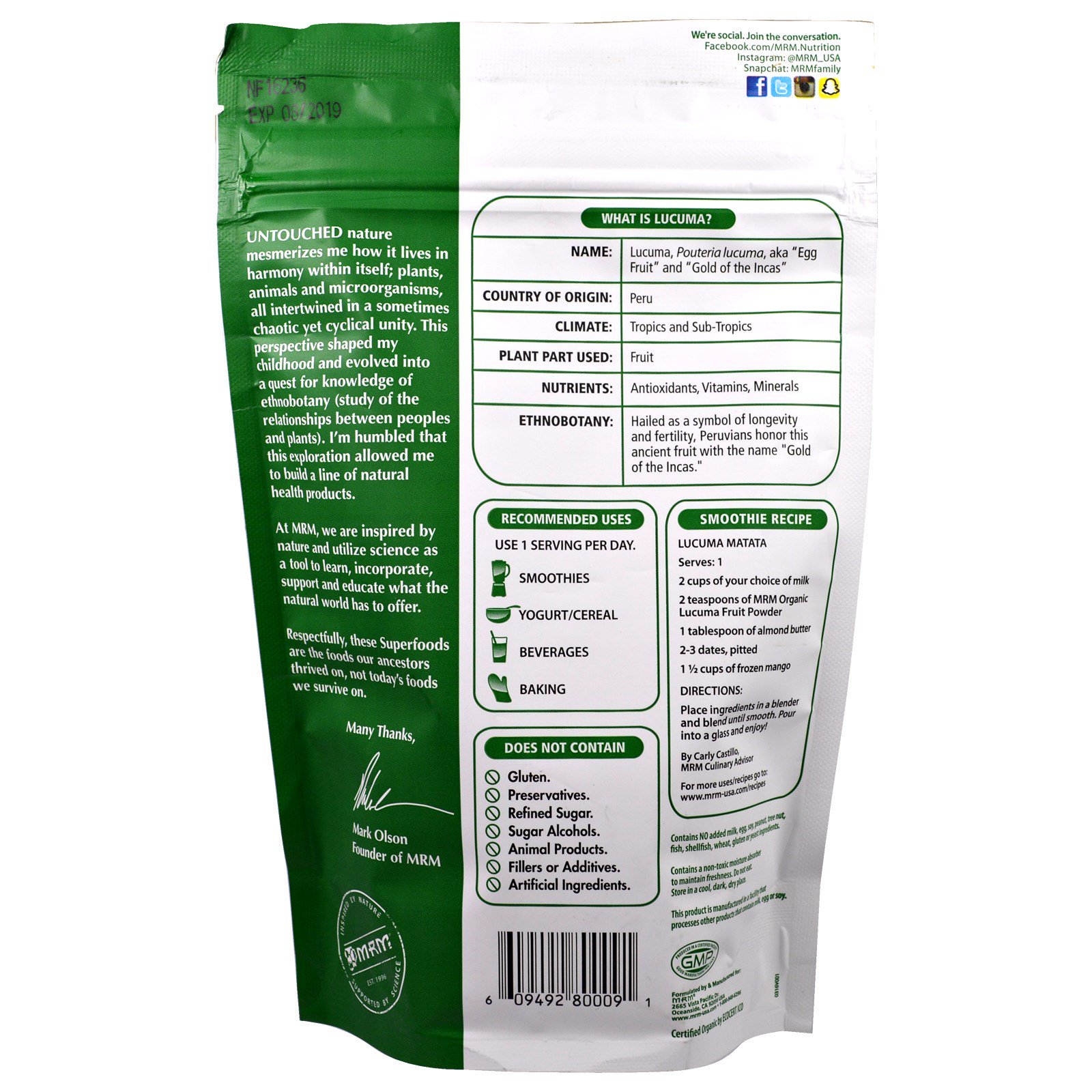 Comprar MRM, Pó da Fruta de Lúcuma Orgânica Crua, 240 g (8,5 oz) - Imagem 2