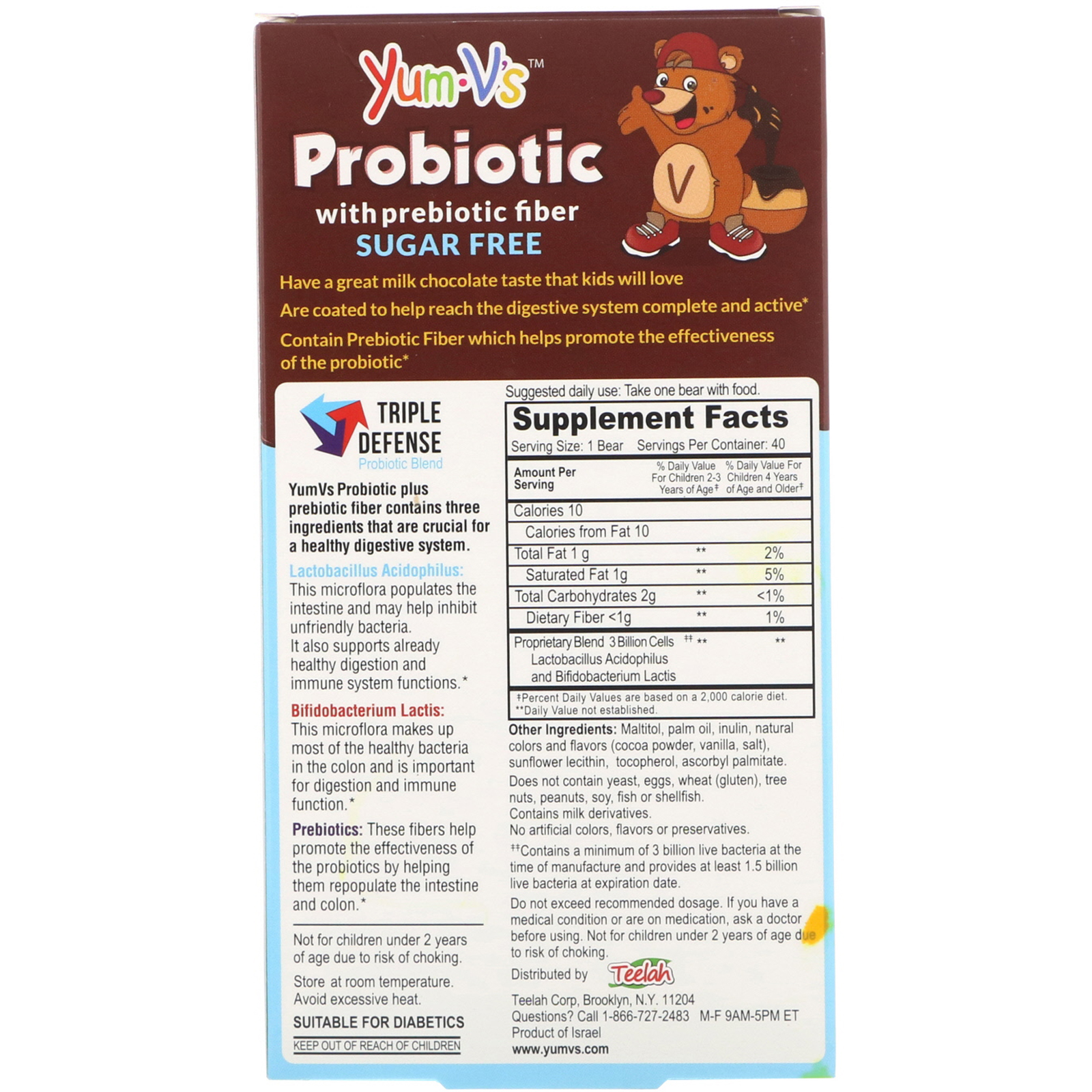 Comprar YumV's, Probiótico com Fibra Prebiótica, Chocolate ao Leite, Sem Açúcar, 40 Ursinhos Mastigáveis - Imagem 2