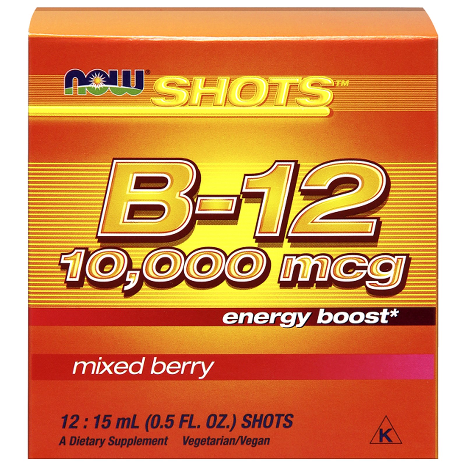 Comprar Now Foods, Shots, B-12, Frutas Silvestres Mistas, 10.000 mcg, 12 Shots, 15 ml (0.5 fl oz) Cada