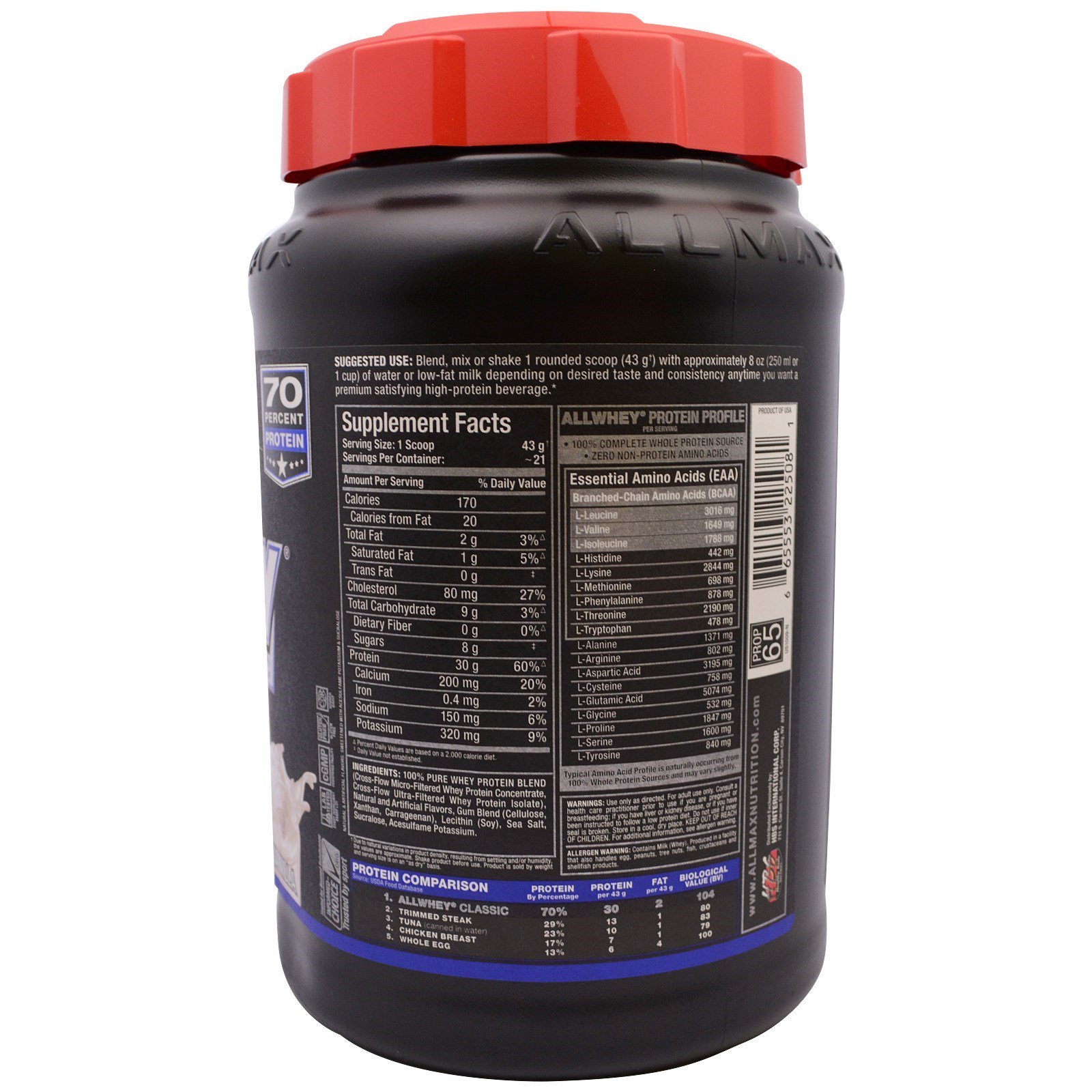 Comprar ALLMAX Nutrition, AllWhey Classic, 100% Whey Protein, Baunilha Francesa, 2 lbs (907 g) - Imagem 2