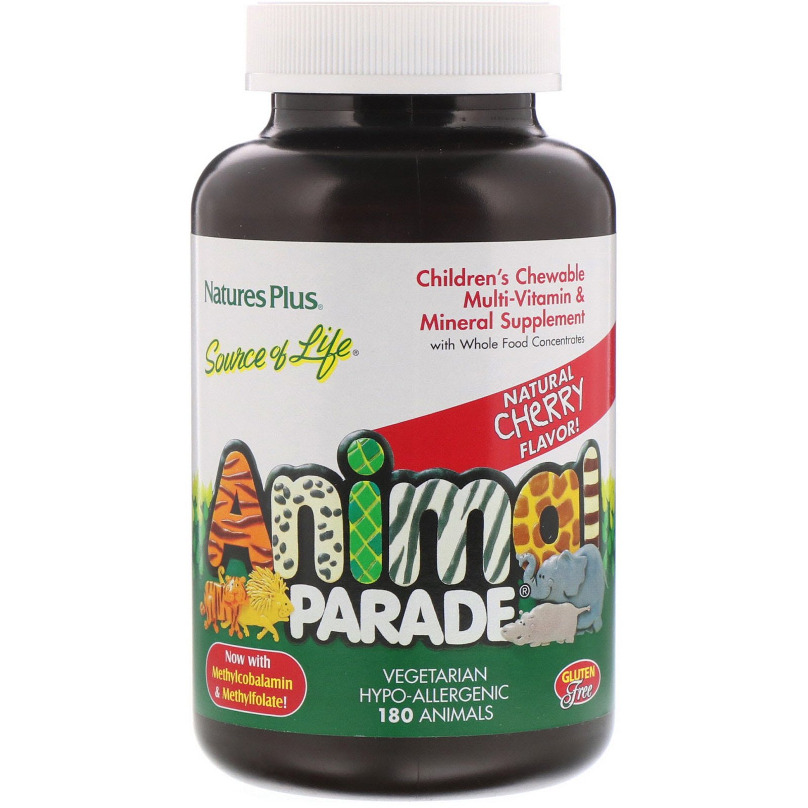 Comprar Nature's Plus, Fonte de Vida, Animal Parade, Suplemento Multivitamínico e Multimineral Mastigável para Crianças, Sabor Natural de Cereja, 180 Bichinhos - Imagem 3