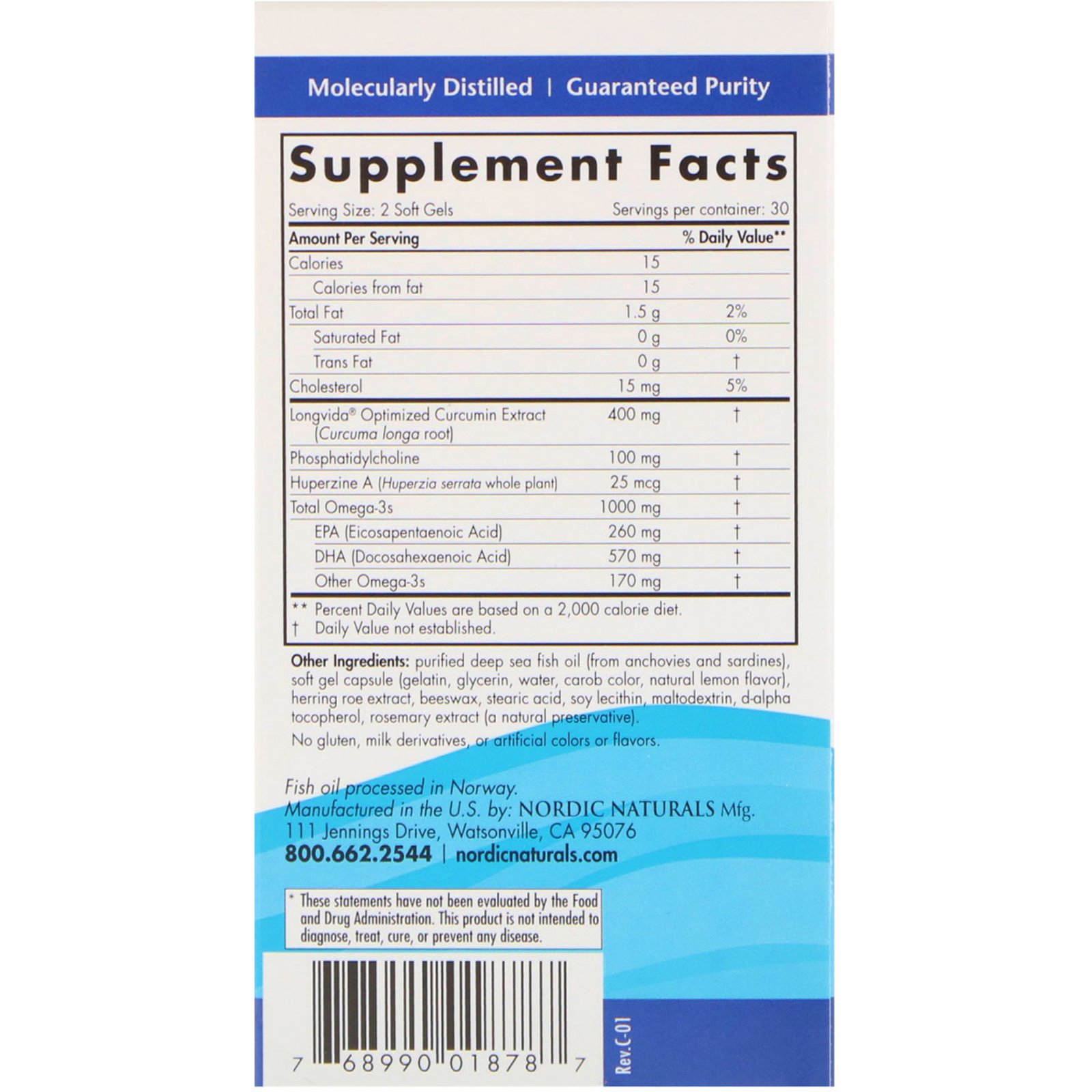 Comprar Nordic Naturals, Omega Memory com Curcumina, 1.000 mg, 60 Cápsulas Softgel - Imagem 2