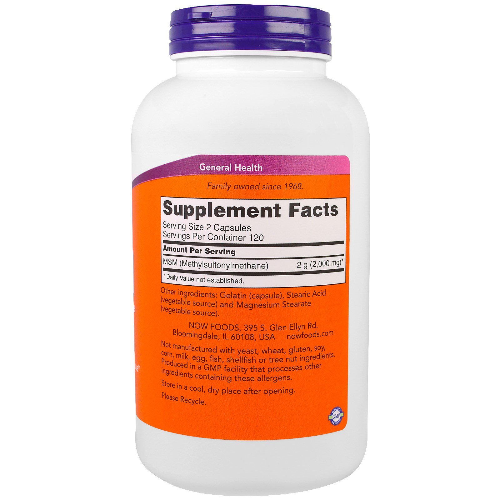 Comprar Now Foods, MSM, Metilsulfonilmetano, 1.000 mg, 240 Cápsulas - Imagem 2