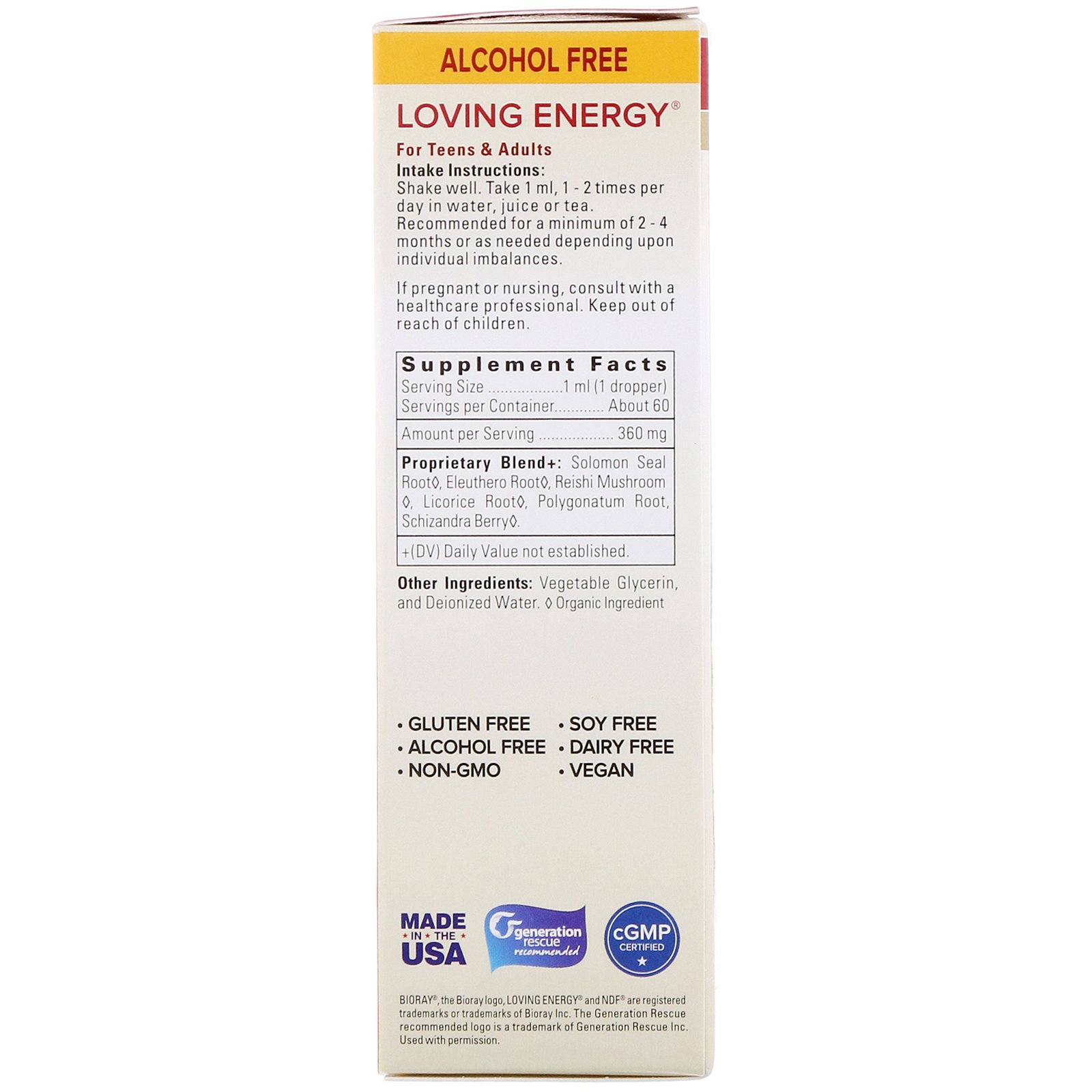 Comprar Bioray, Loving Energy, Suporte Adrenal com Cogumelos Medicinais, Sem Álcool, 2 fl oz (60 ml) - Imagem 2