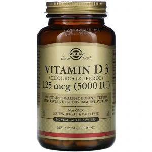 Comprar Solgar, Vitamina D3 (Colecalciferol), 5.000 UI, 240 Cápsulas Vegetais