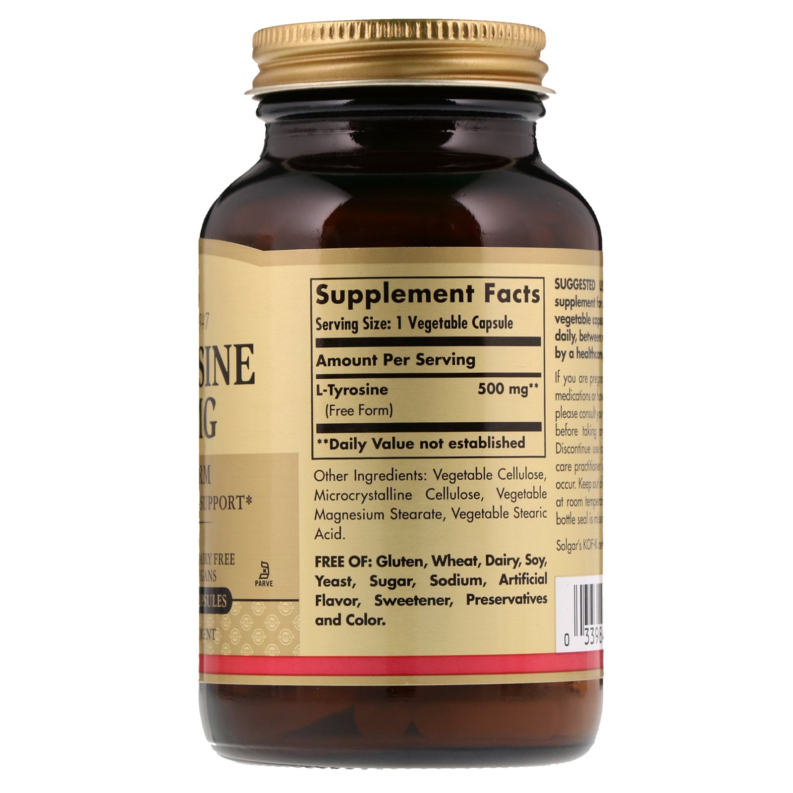 Comprar Solgar, L-Tirosina, 500 mg, 100 Cápsulas Vegetais - Imagem 2