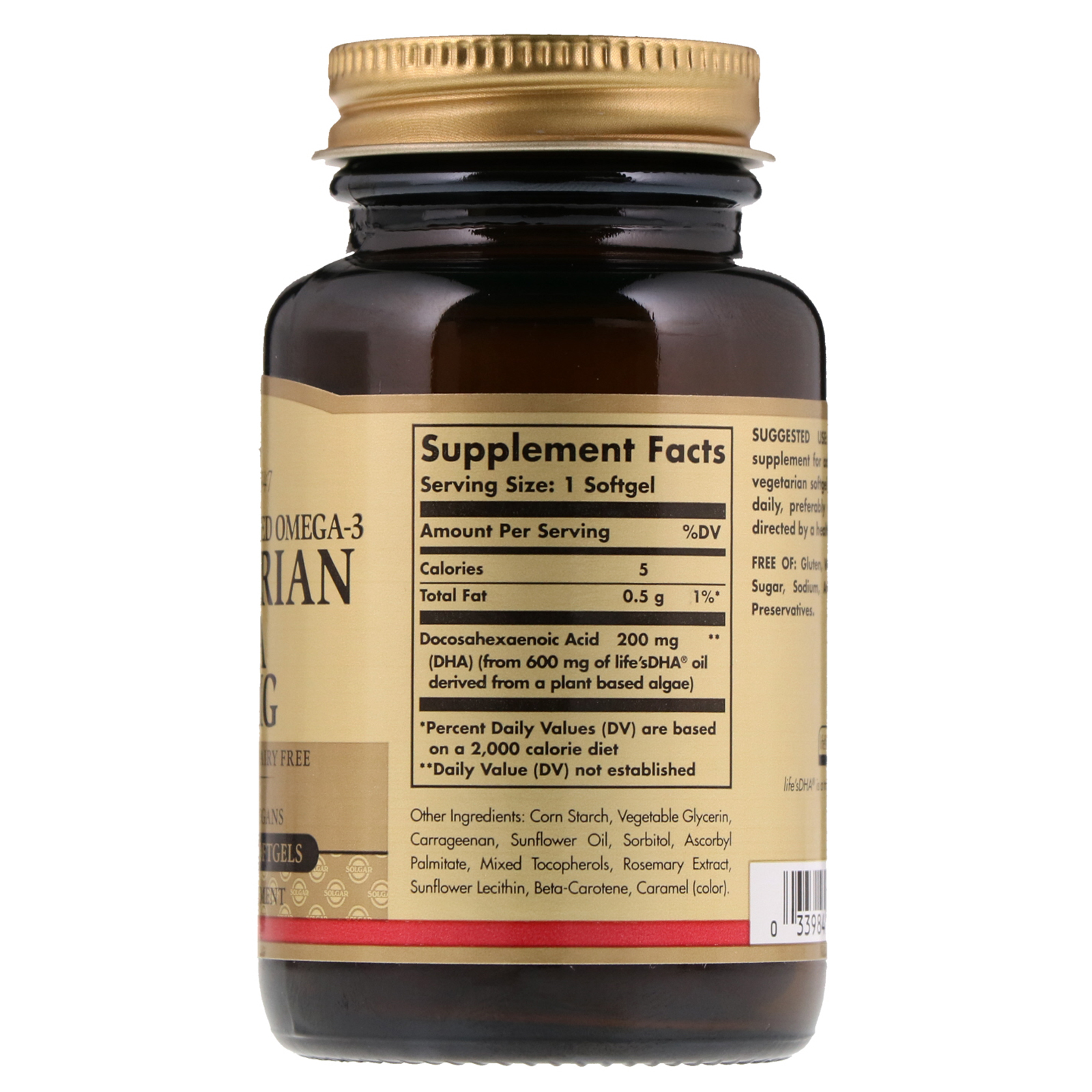Comprar Solgar, Ômega 3 de Fonte Natural, DHA Vegetariano, 200 mg, 50 Cápsulas Gelatinosas Vegetarianas - Imagem 2