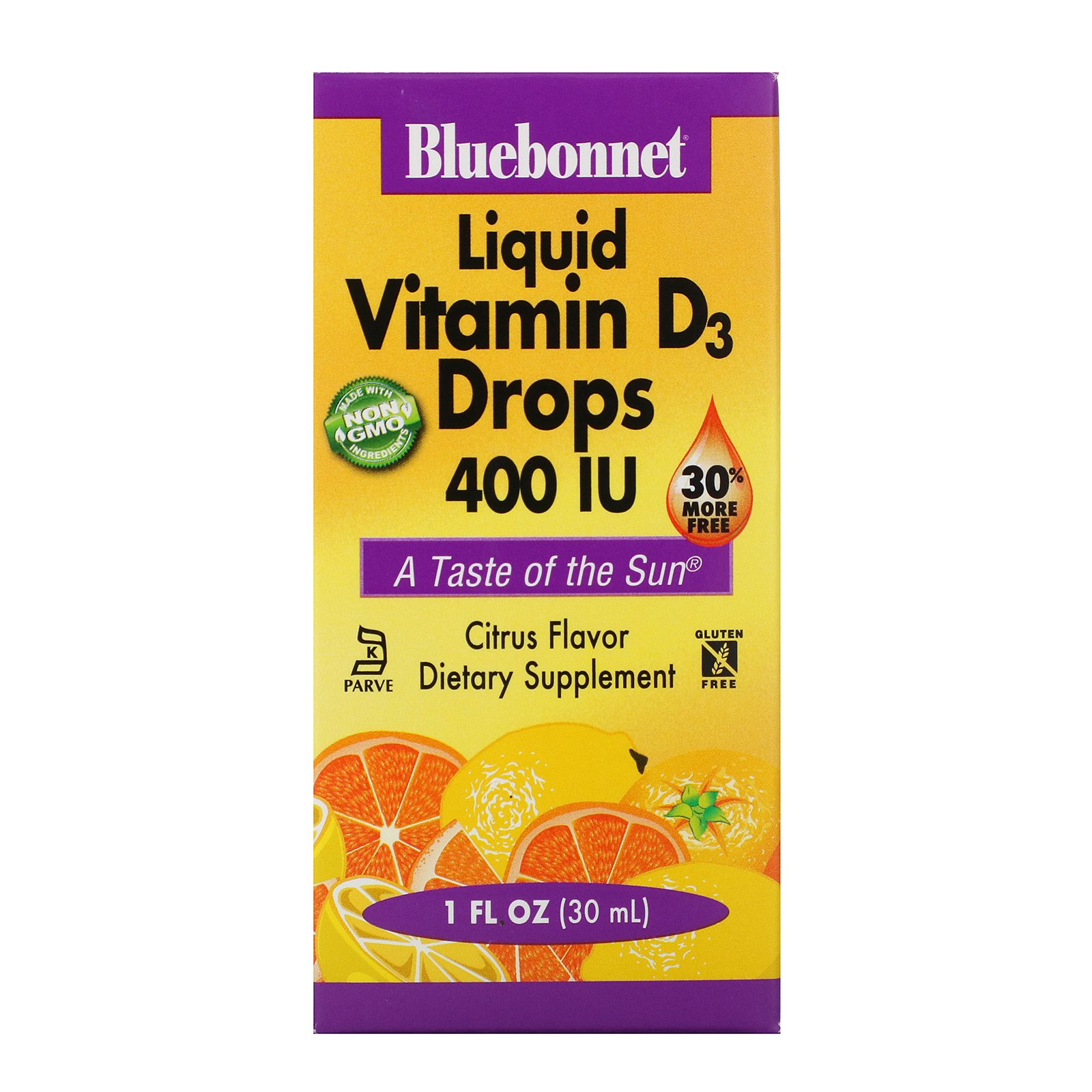 Comprar Bluebonnet Nutrition, Gotas de Vitamina D3 Líquida, Sabor Cítrico Natural, 400 UI, frasco de 1 oz (30 ml)