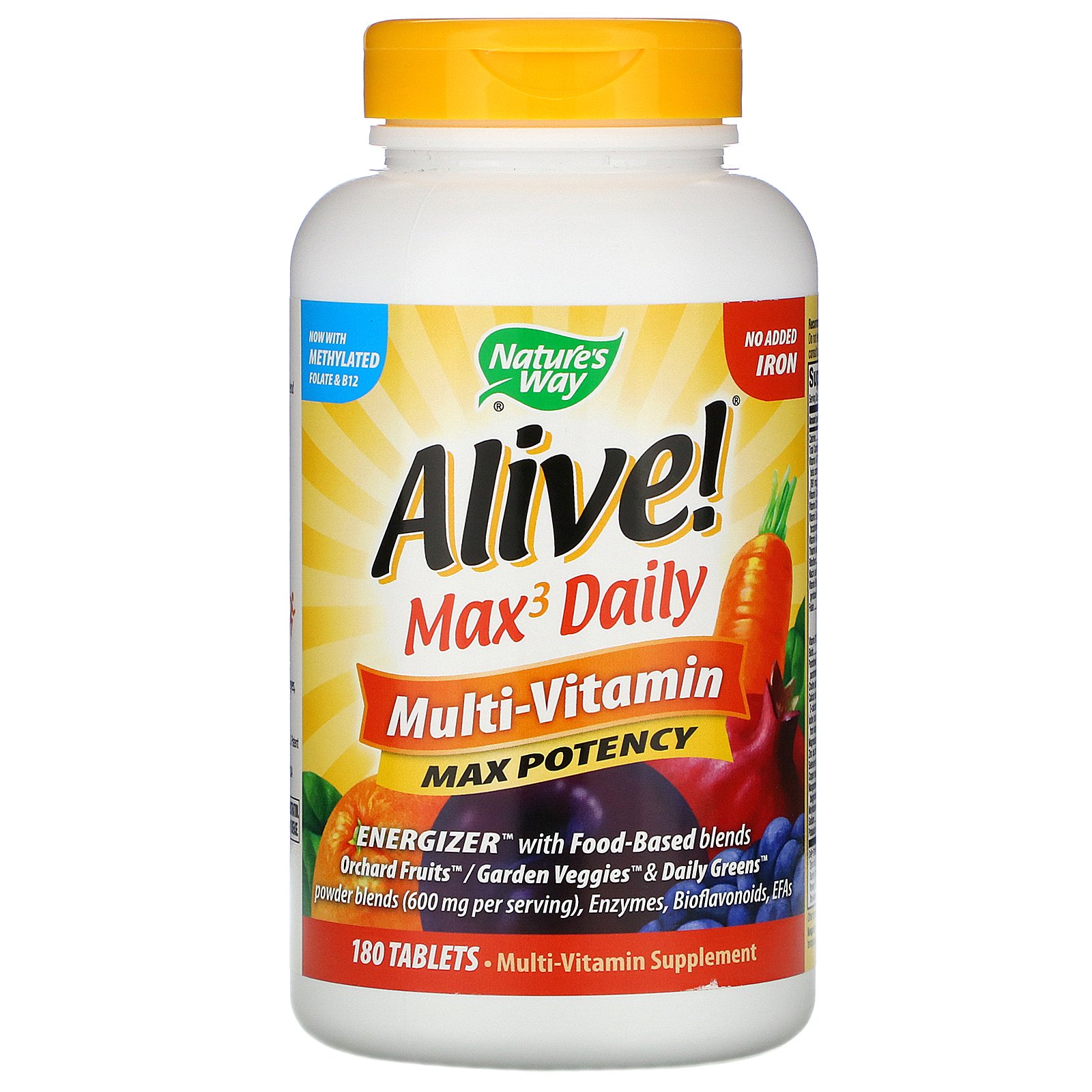 Comprar Nature's Way, Alive! Max3 Daily, Multivitamínico, Sem Adição de Ferro, 180 Comprimidos