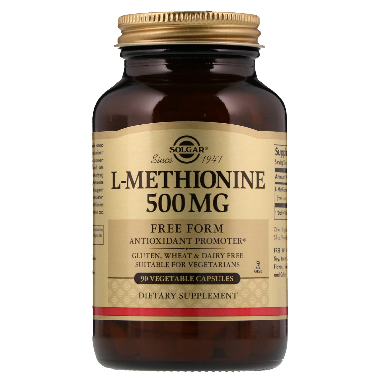 Comprar Solgar, L-metionina, 500 mg, 90 Cápsulas Vegetais