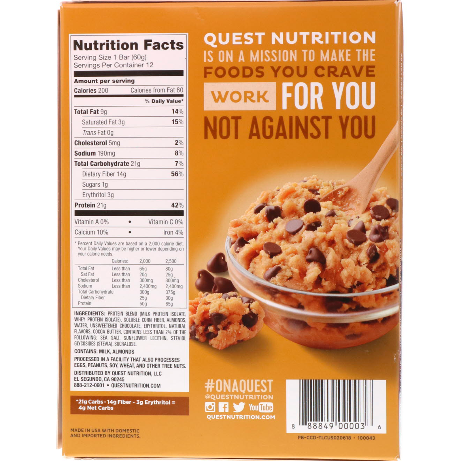 Comprar Quest Nutrition, Barra de Proteínas, Massa de Cookie de Chip de Chocolate, 12 Barras, 60 g (2,12 oz) Cada - Imagem 3