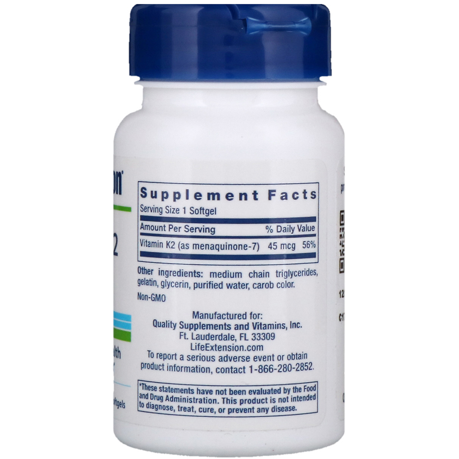 Comprar Life Extension, Vitamina K2 de Baixa Dose (MK-7), 45 mcg, 90 Cápsulas Softgel - Imagem 2