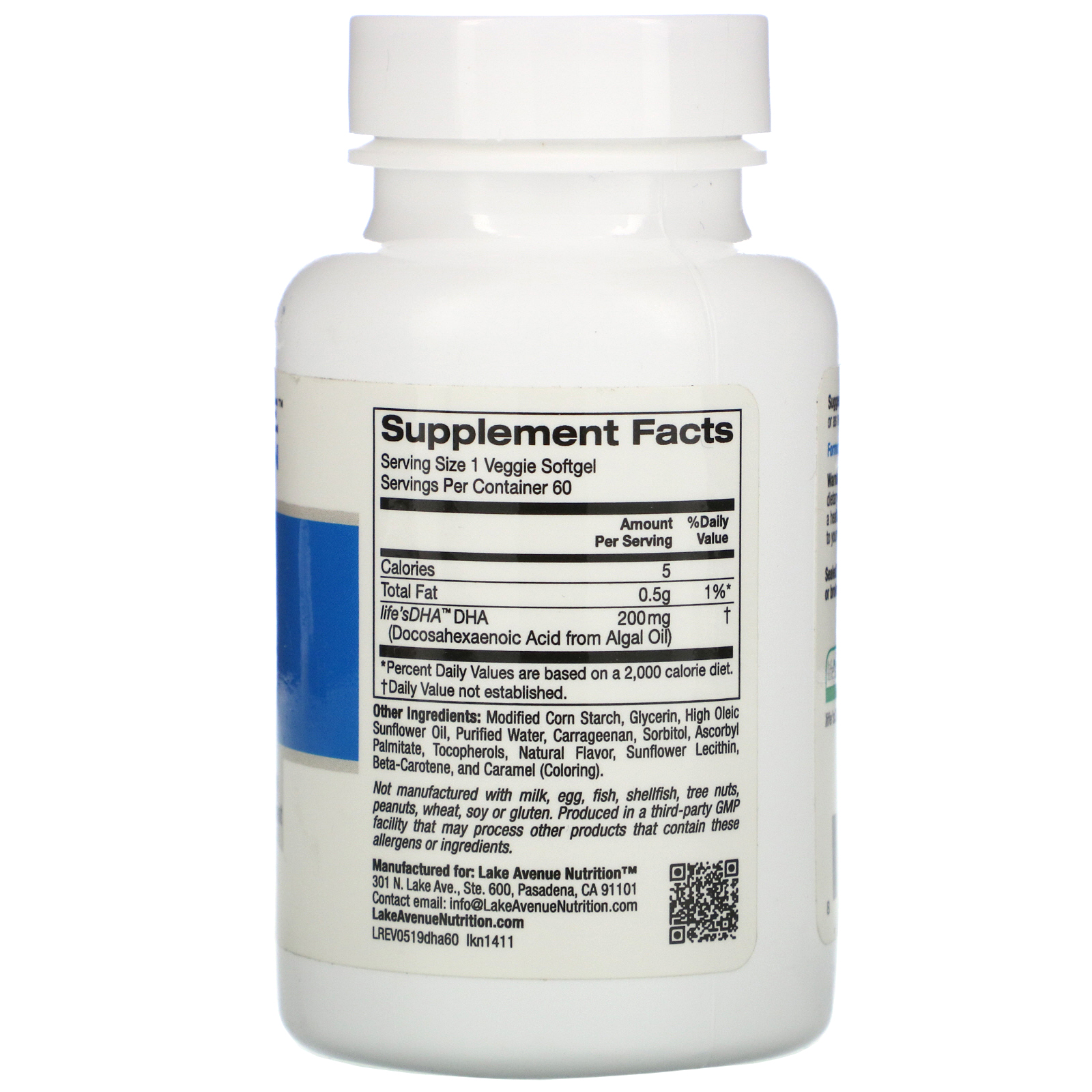 Comprar Lake Avenue Nutrition, DHA de Algas Marinhas, Ômega Vegetariano, 200 mg, 60 Cápsulas Gelatinosas Vegetais - Imagem 2