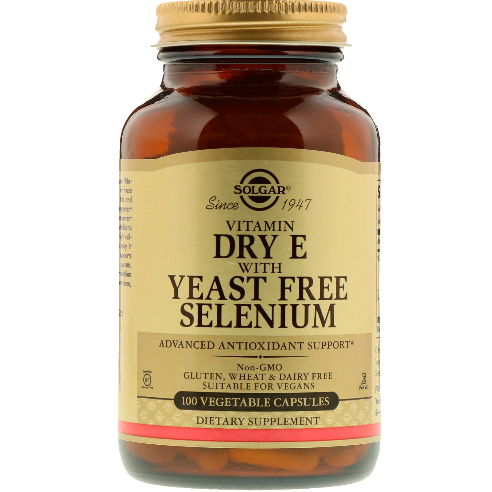 Comprar Solgar, Vitamina E Seca com Selênio Sem Levedura, 100 Cápsulas Vegetais