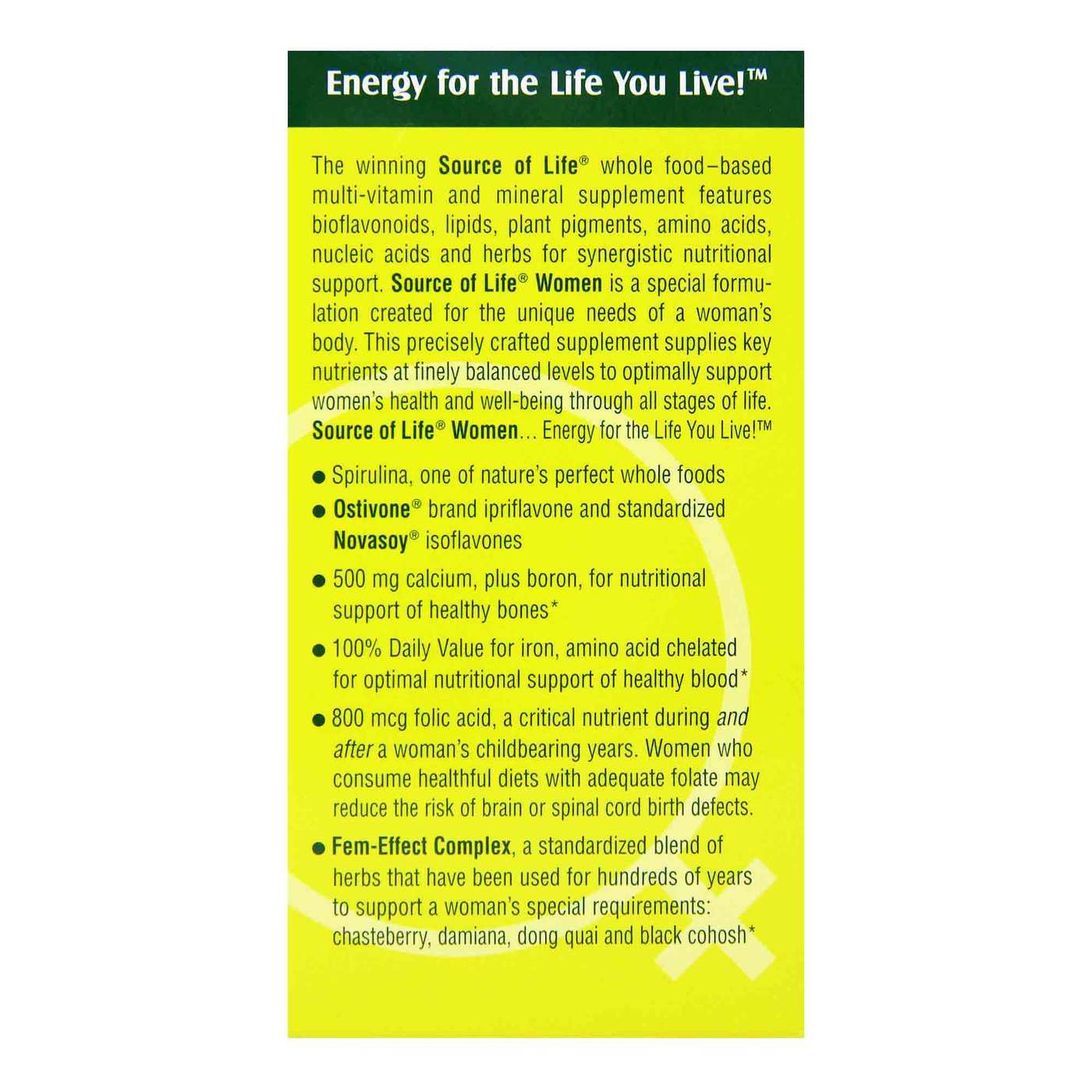 Comprar Nature's Plus, Multivitamínico para Mulheres Source of Life® - 60 Tabletes - Imagem 2