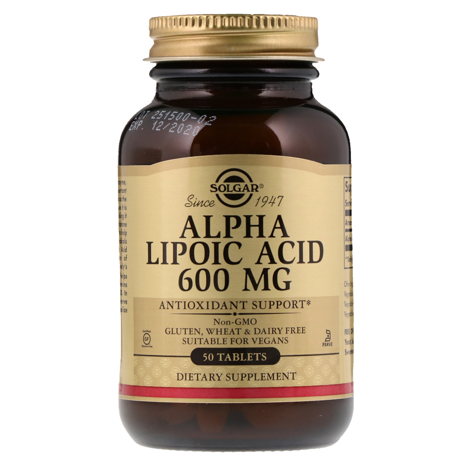 Comprar Solgar, Ácido alfalipoico, 600 mg, 50 comprimidos