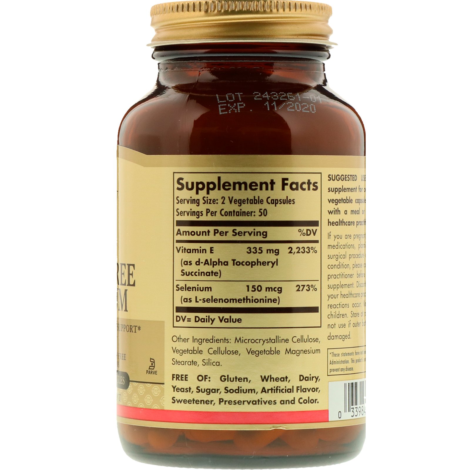 Comprar Solgar, Vitamina E Seca com Selênio Sem Levedura, 100 Cápsulas Vegetais - Imagem 2