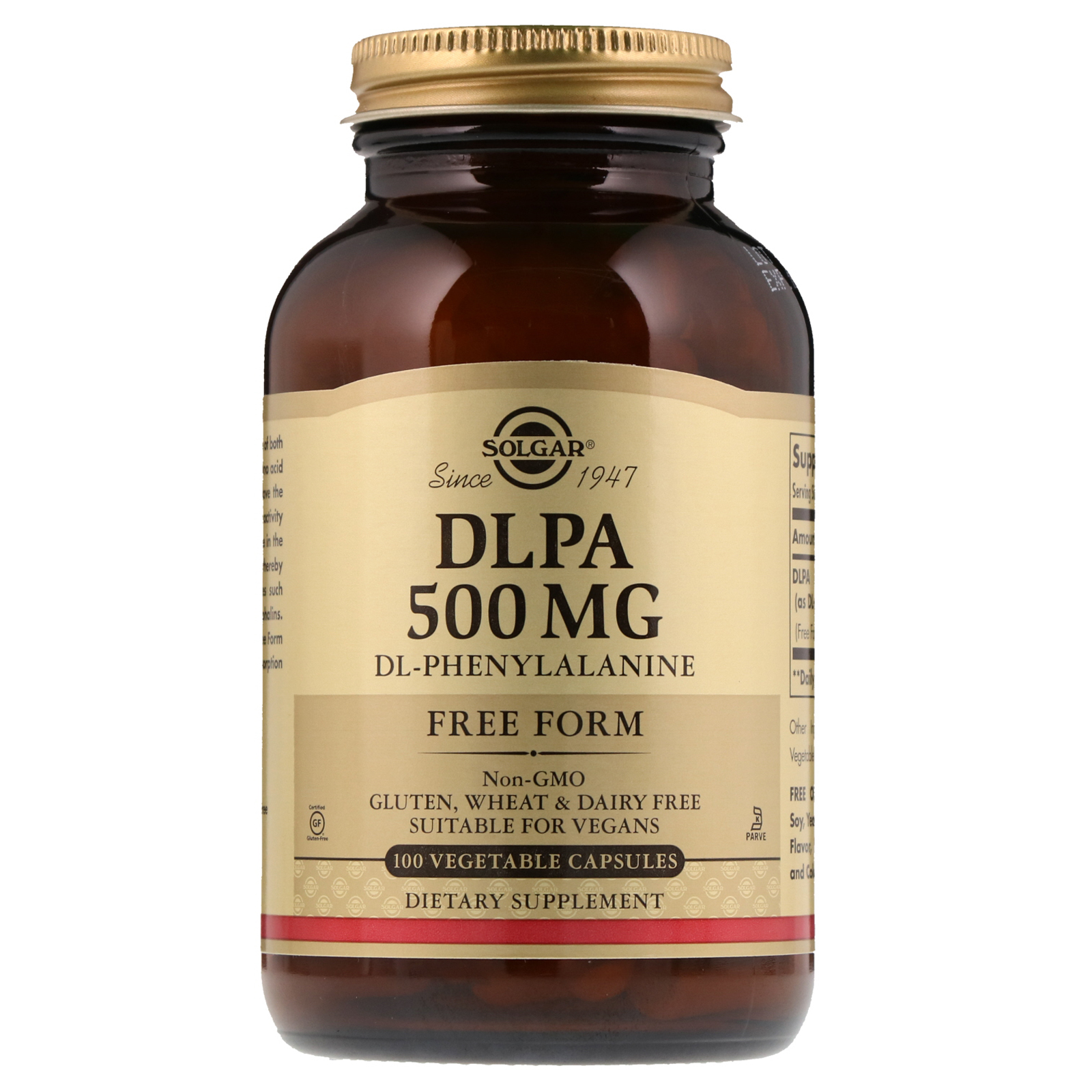 Comprar Solgar, DLPA, Forma Livre, 500 mg, 100 Cápsulas Vegetais