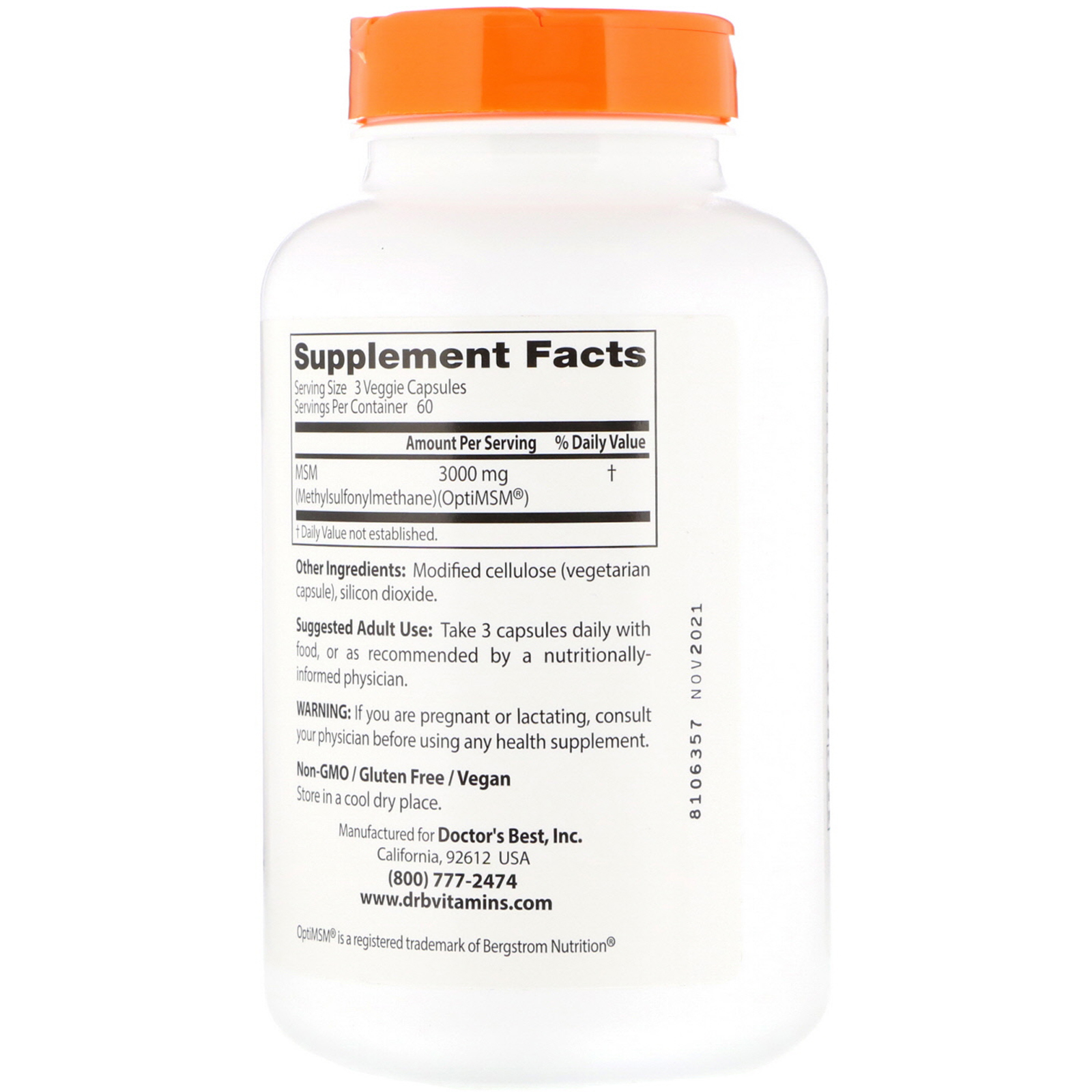 Comprar Doctor's Best, MSM com OptiMSM, 1.000 mg, 180 Cápsulas Vegetais - Imagem 2