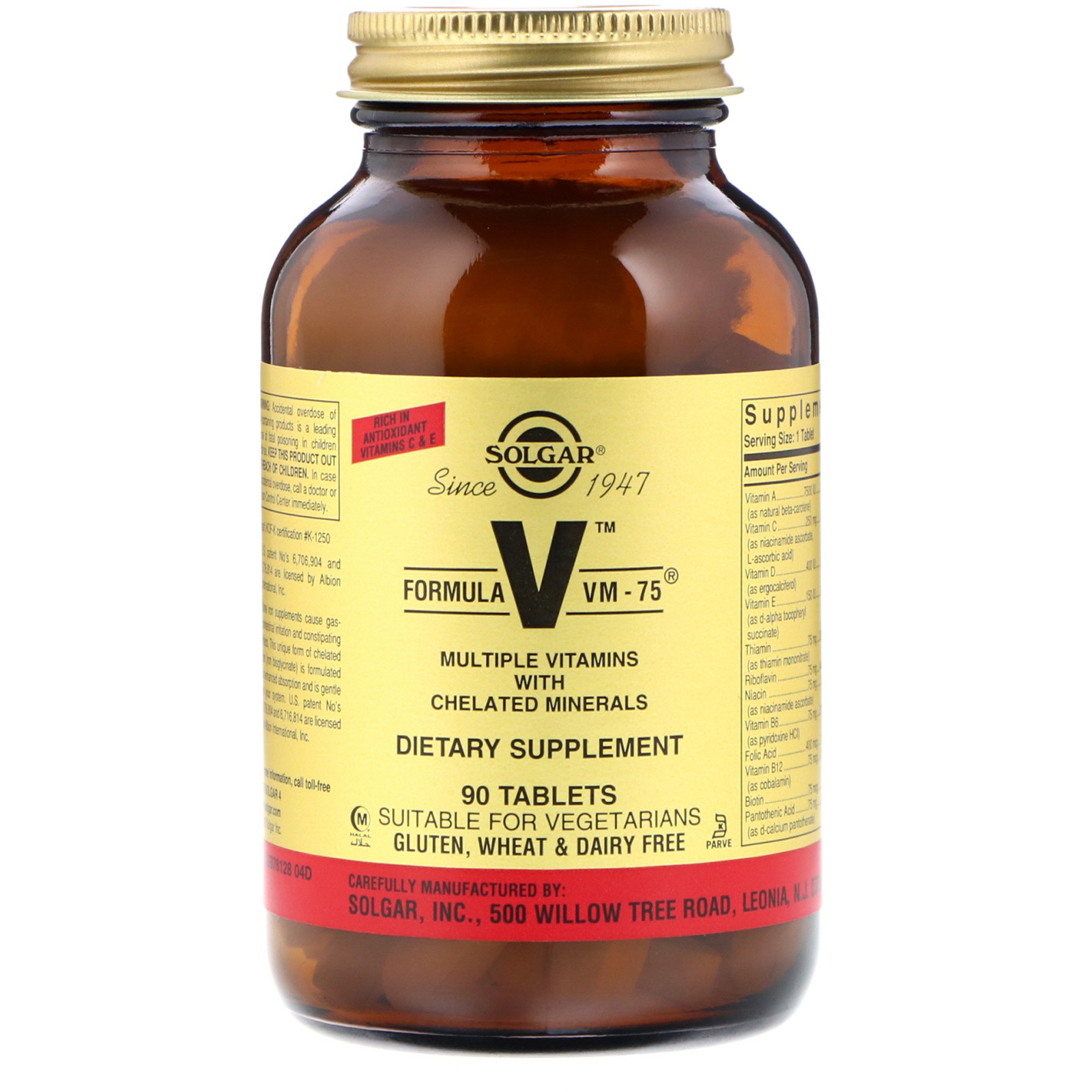 Comprar Solgar, Formula V, VM-75, Várias Vitaminas com Minerais Quelatados, 90 Comprimidos