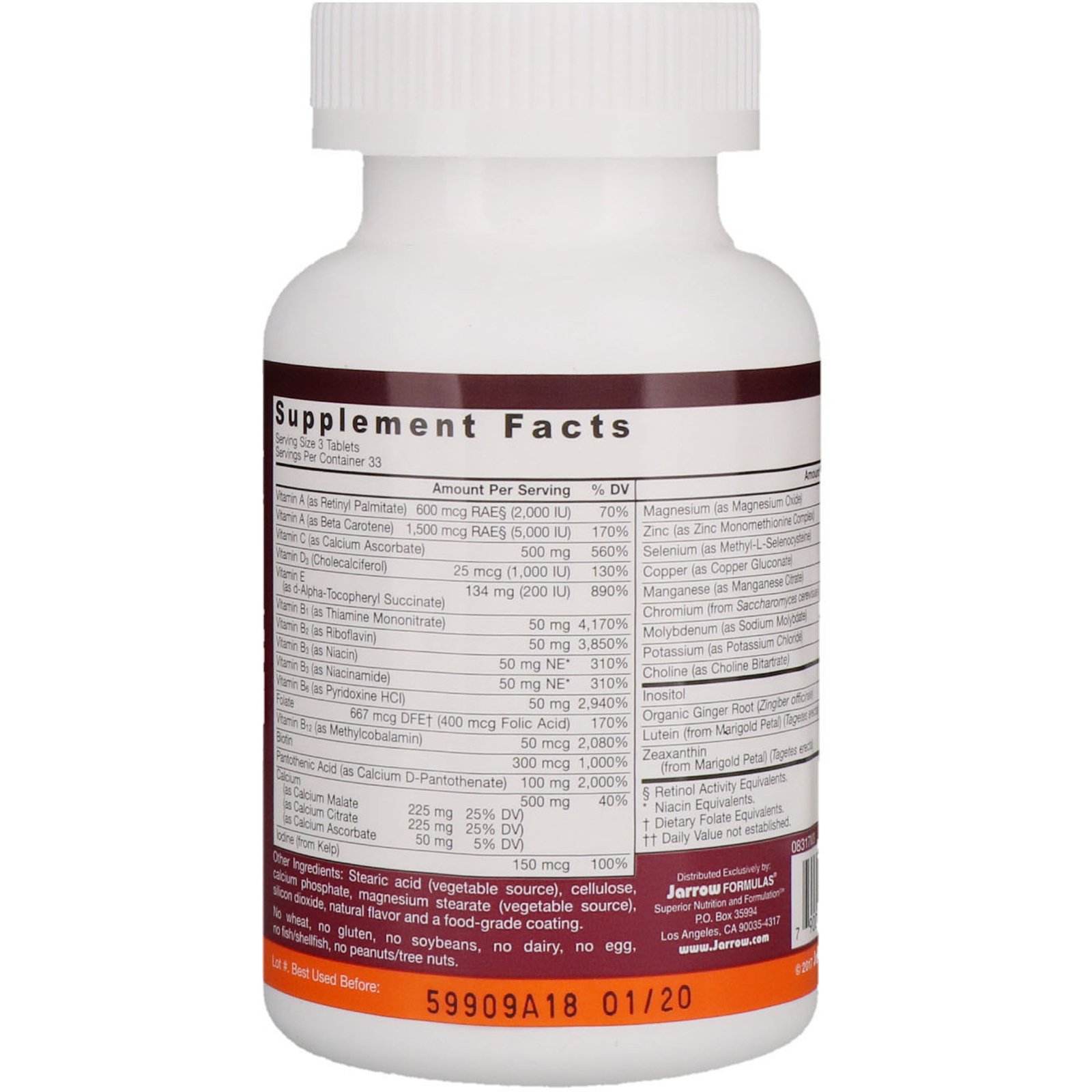 Comprar Jarrow Formulas, Multi 1-a-3, com Luteína, Sem ferro, 100 tabletes - Imagem 2