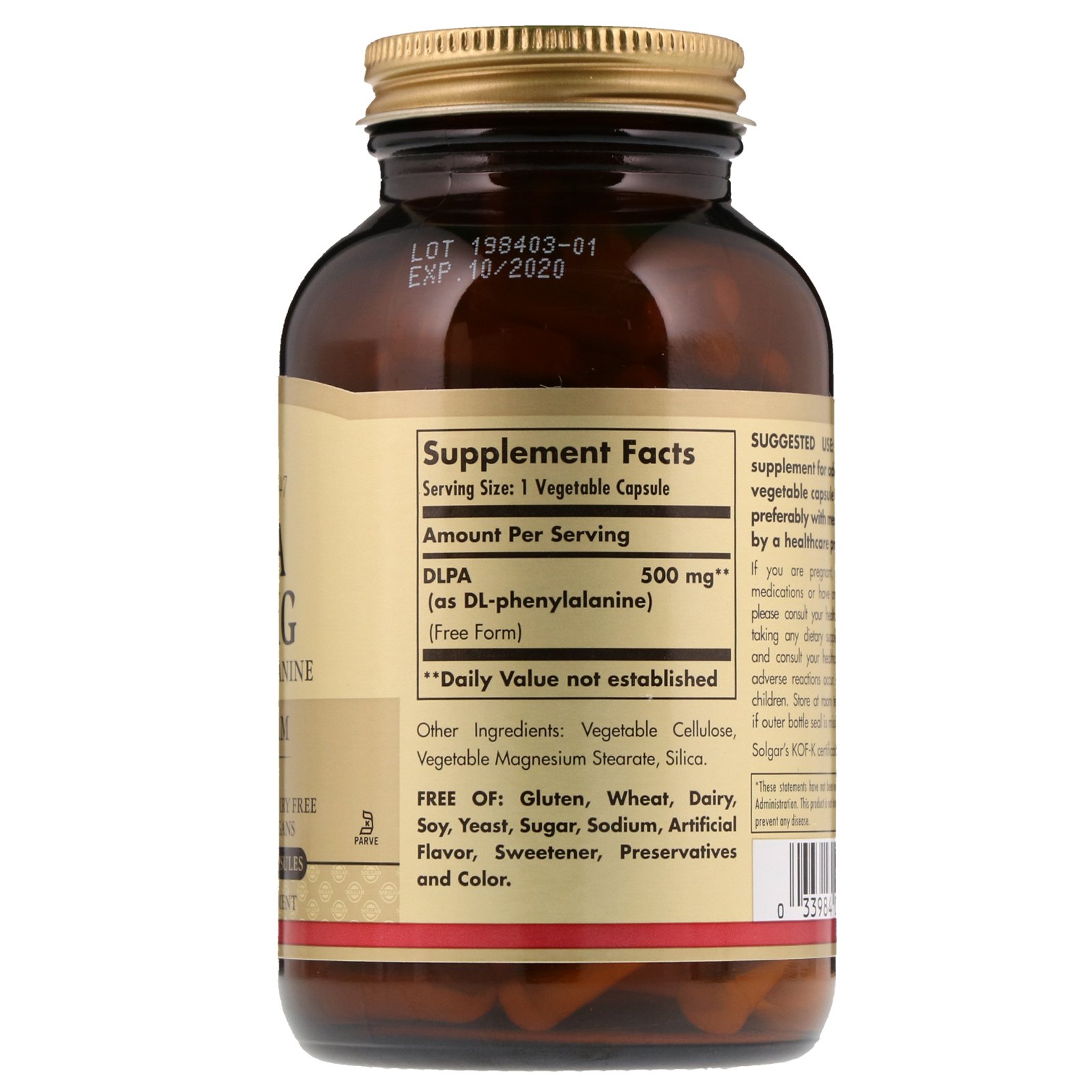 Comprar Solgar, DLPA, Forma Livre, 500 mg, 100 Cápsulas Vegetais - Imagem 2