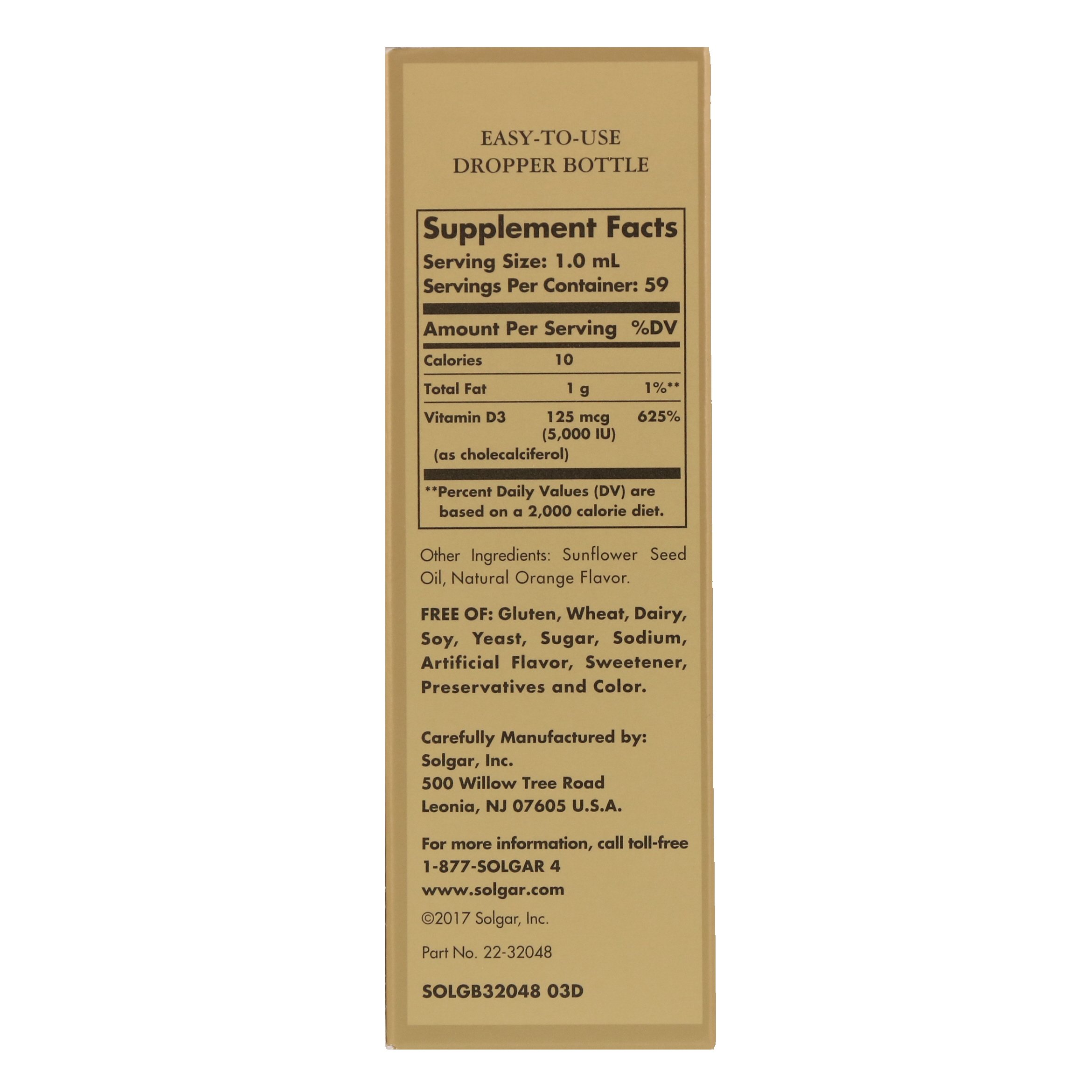 Comprar Solgar, Liquid Vitamin D3, Natural Orange Flavor, 125 mcg (5,000 IU), 2 fl oz (59 ml) - Imagem 2